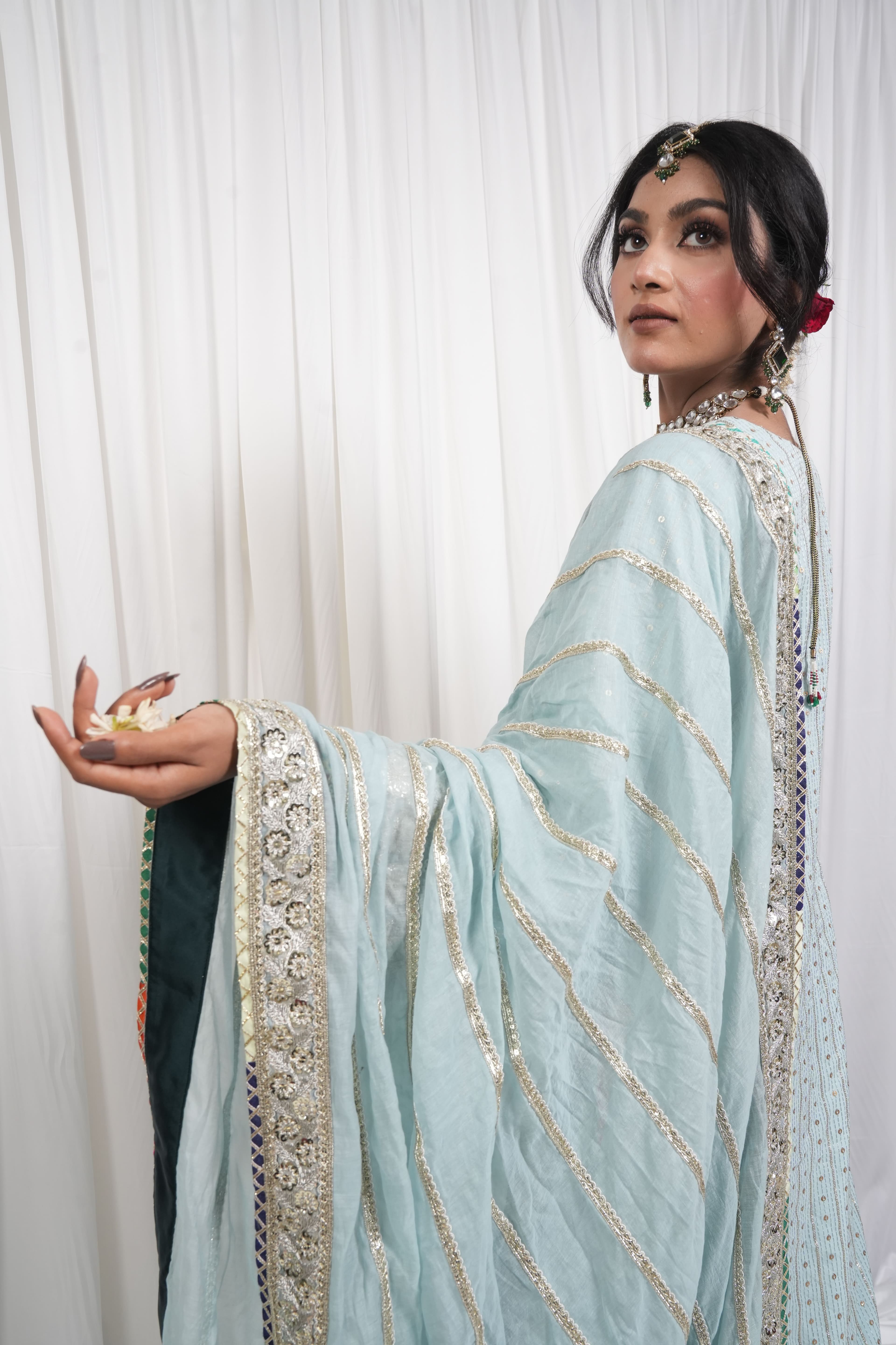 Ice Blue Embroidered Sharara Suit Set 5