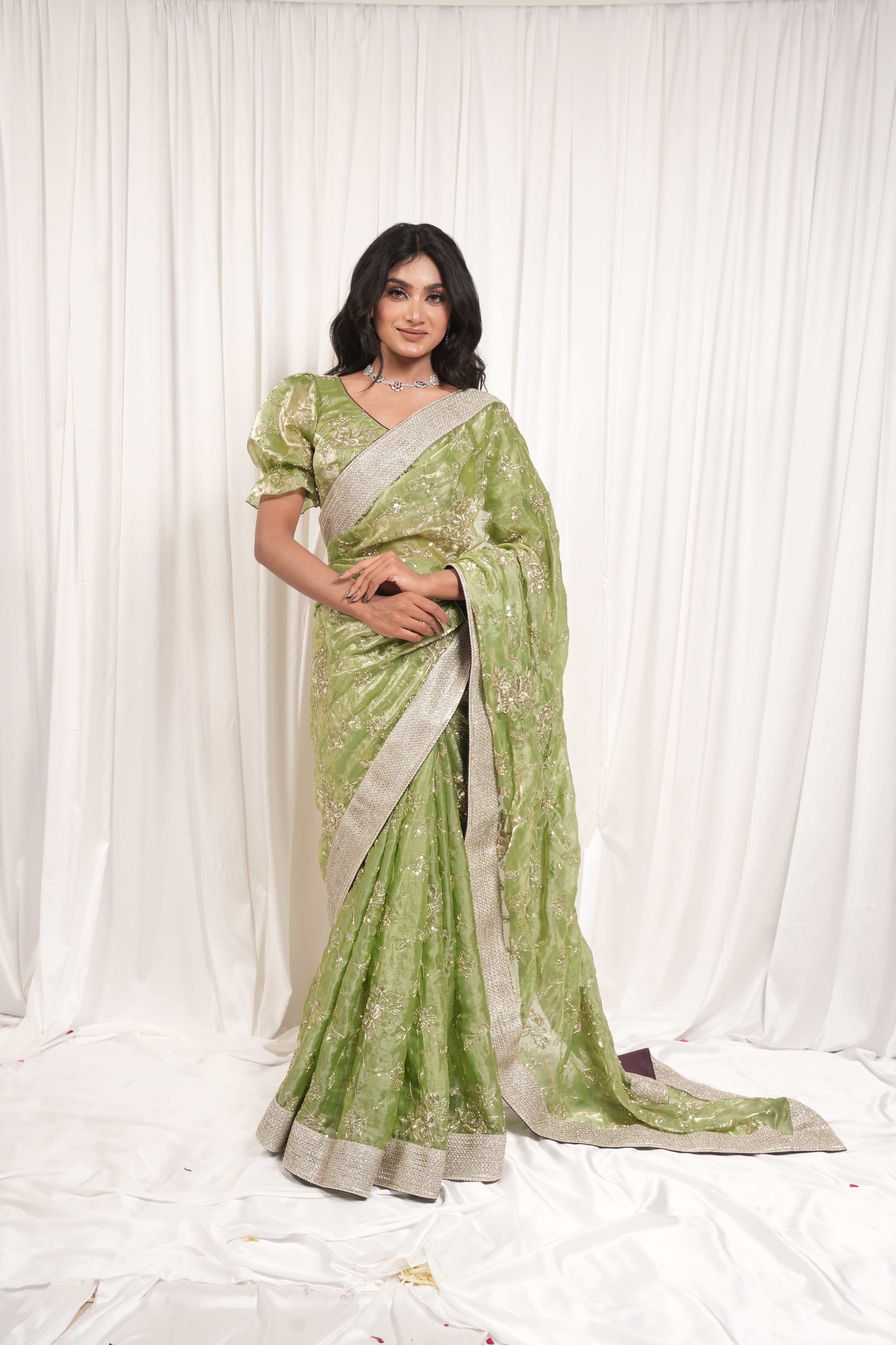 Parrot green saree 7