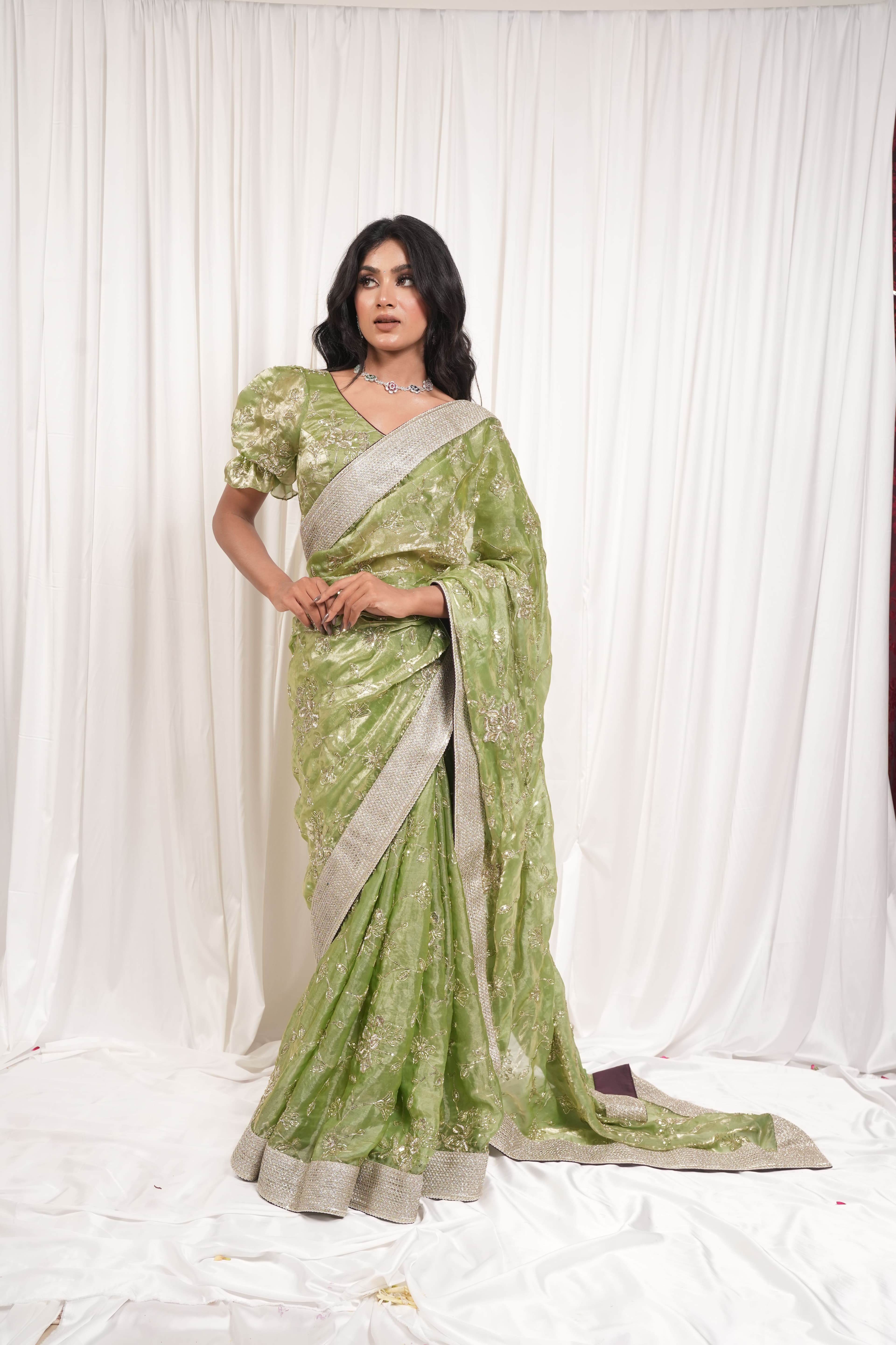 Parrot green saree 6