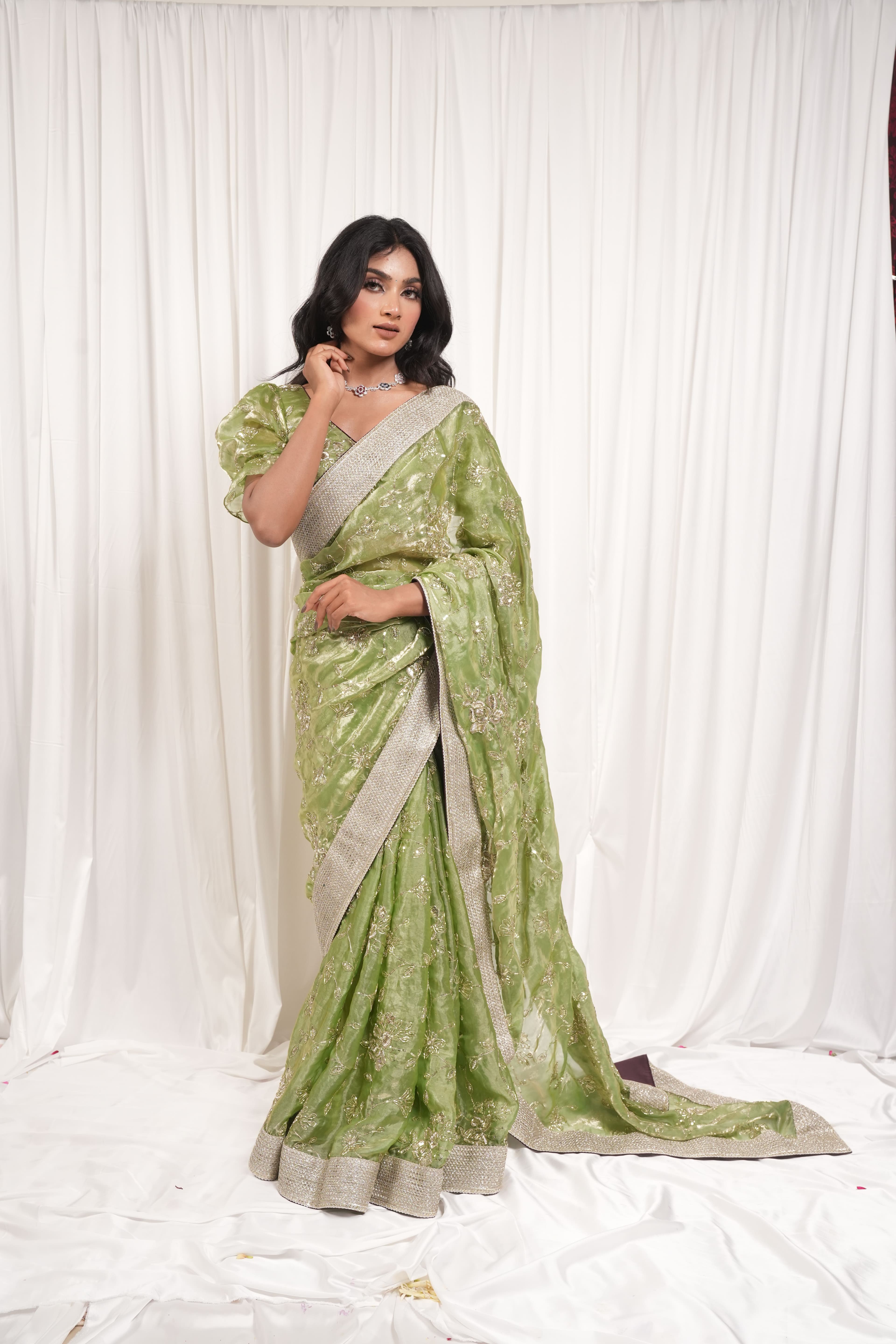 Parrot green saree 2