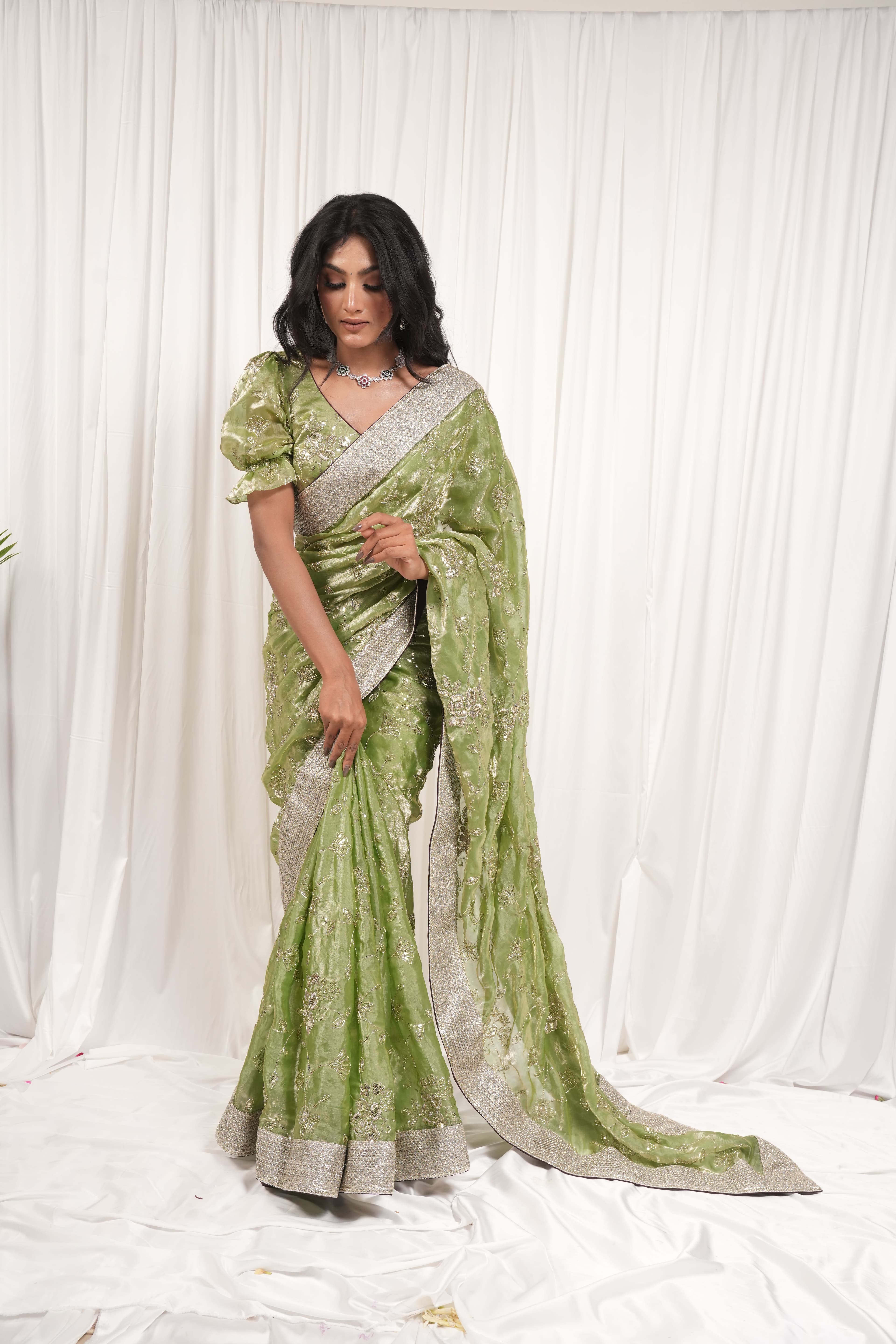 Parrot green saree 3