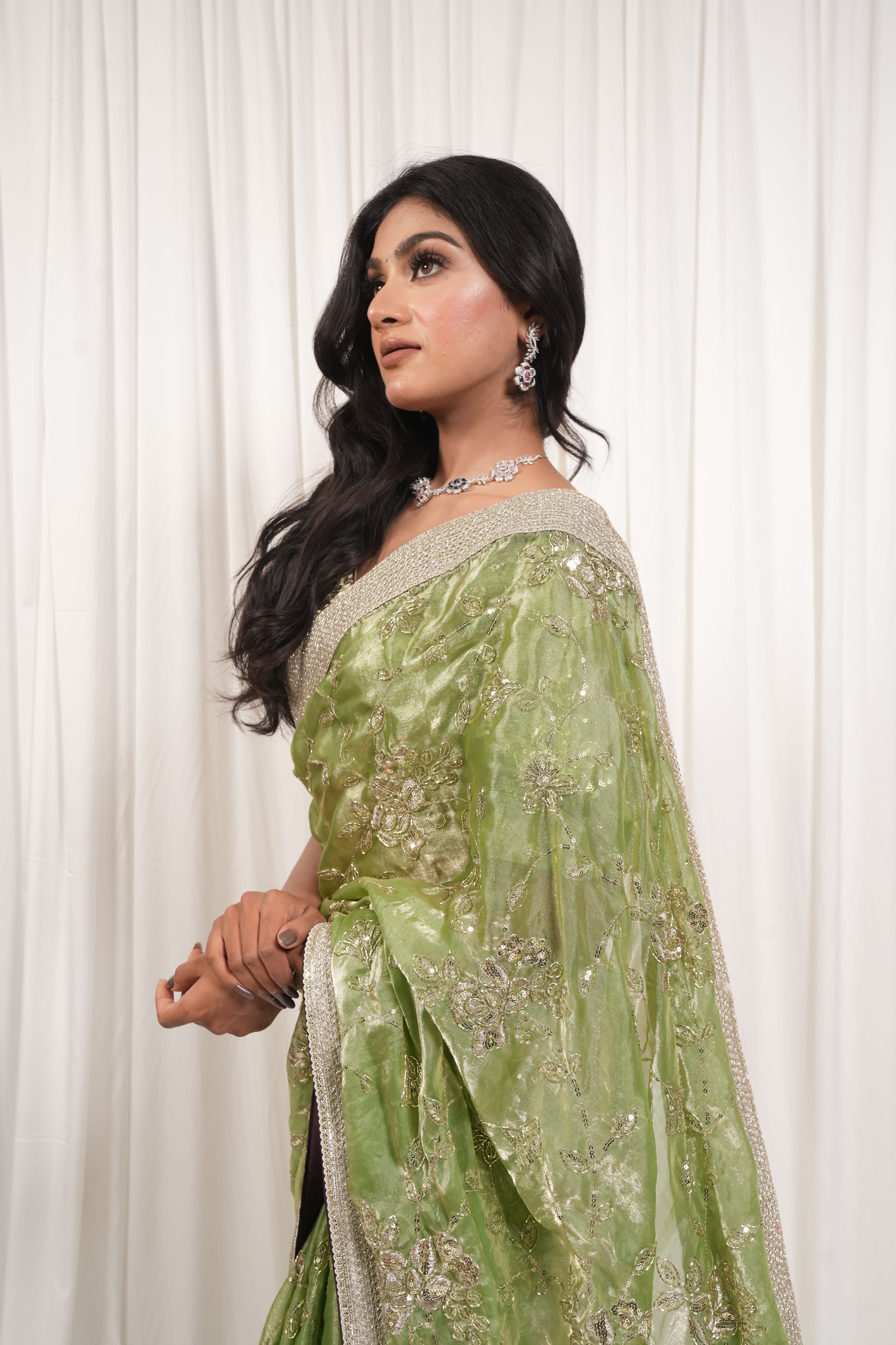 Parrot green saree 4