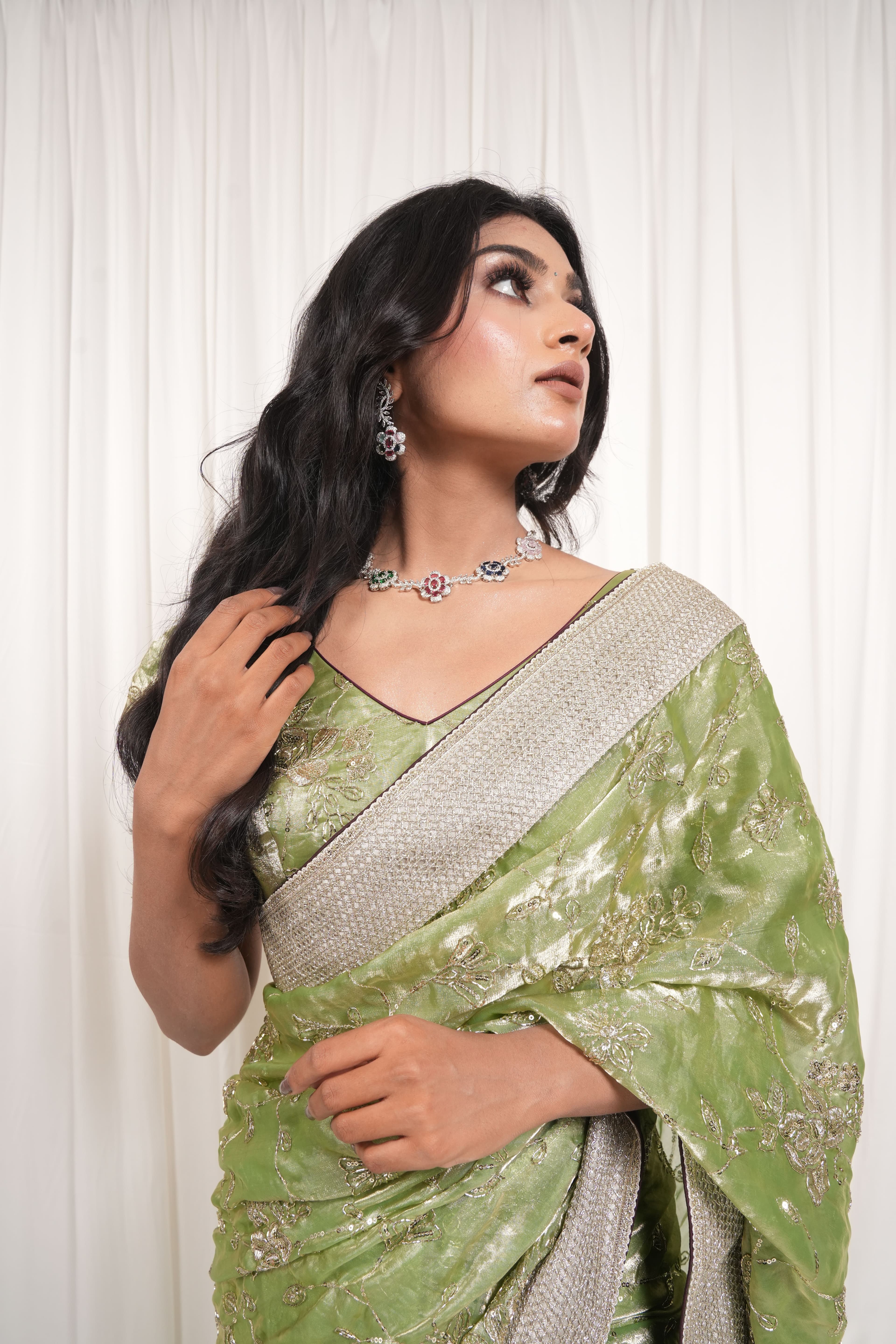 Parrot green saree 1