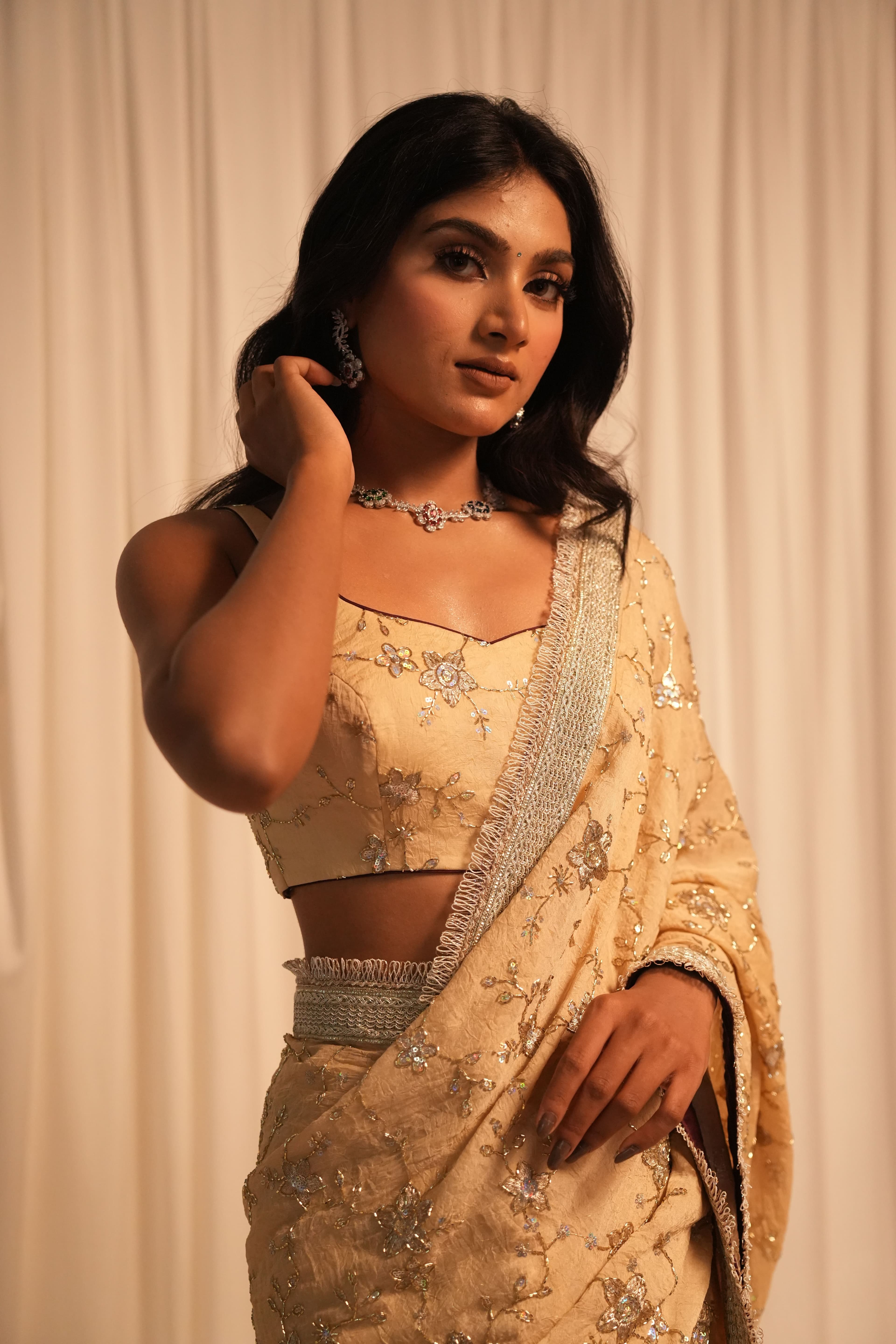 Creamy Peach Silver Work Saree 8