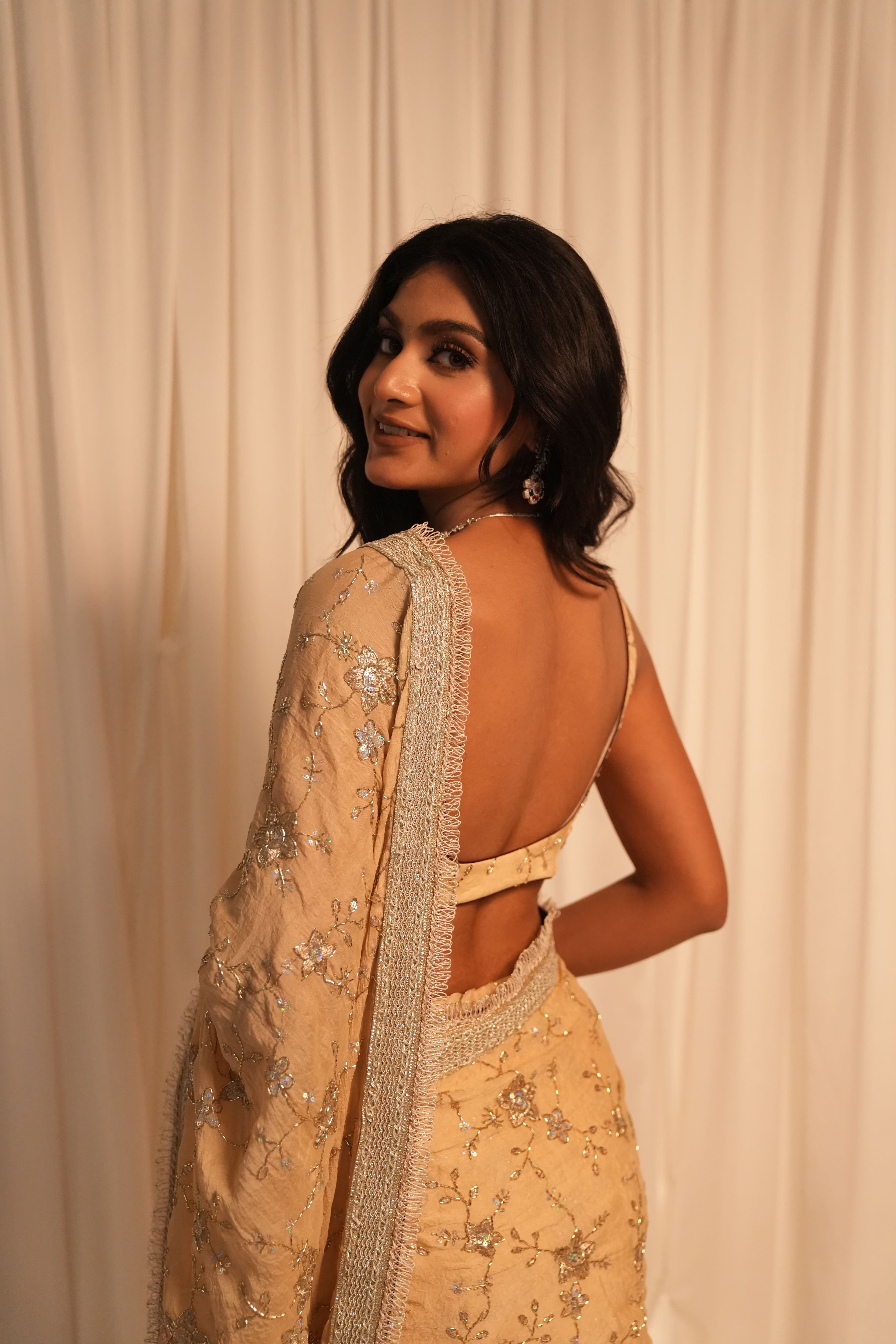 Creamy Peach Silver Work Saree 3