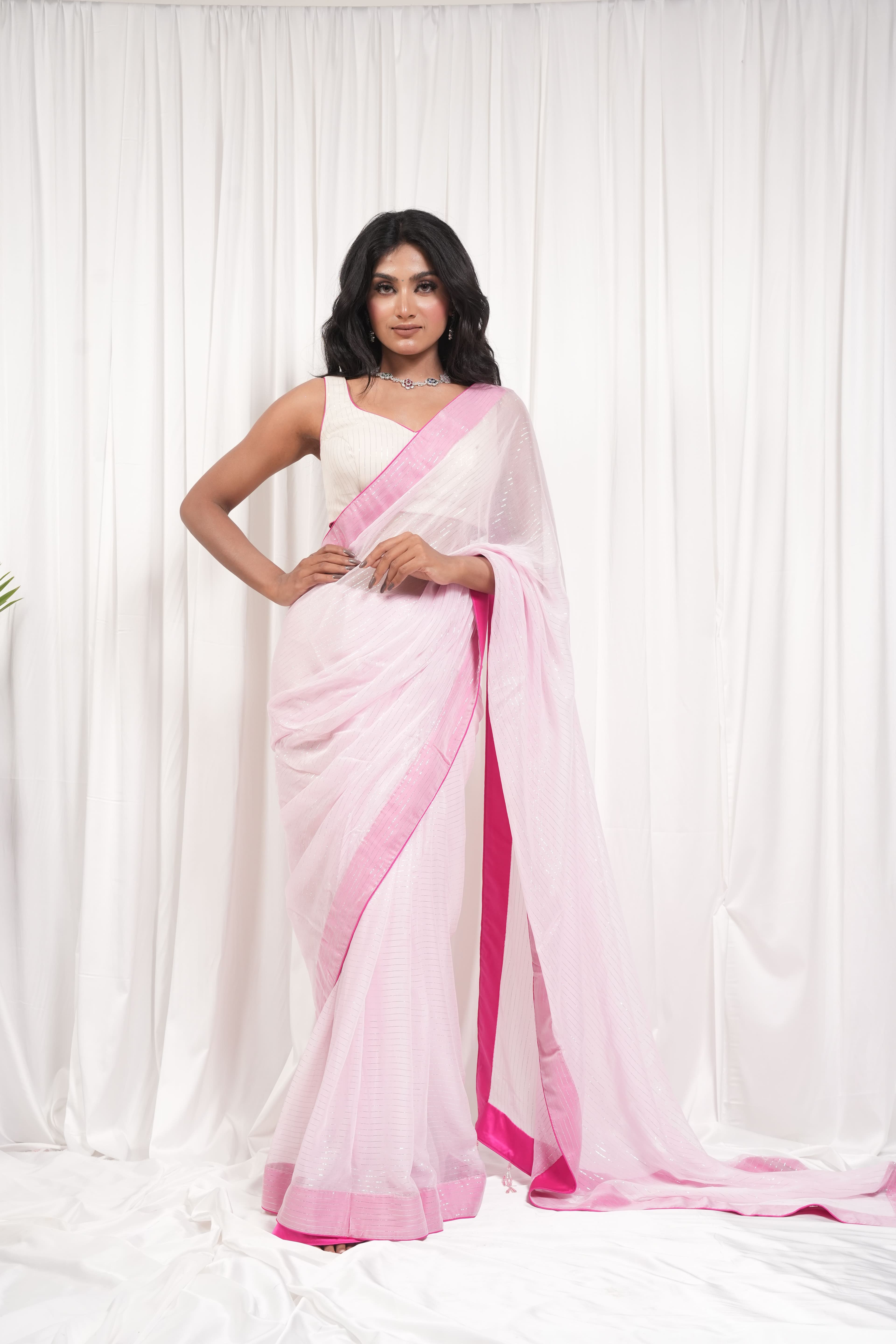 Blush Pink & White Elegant Saree 7