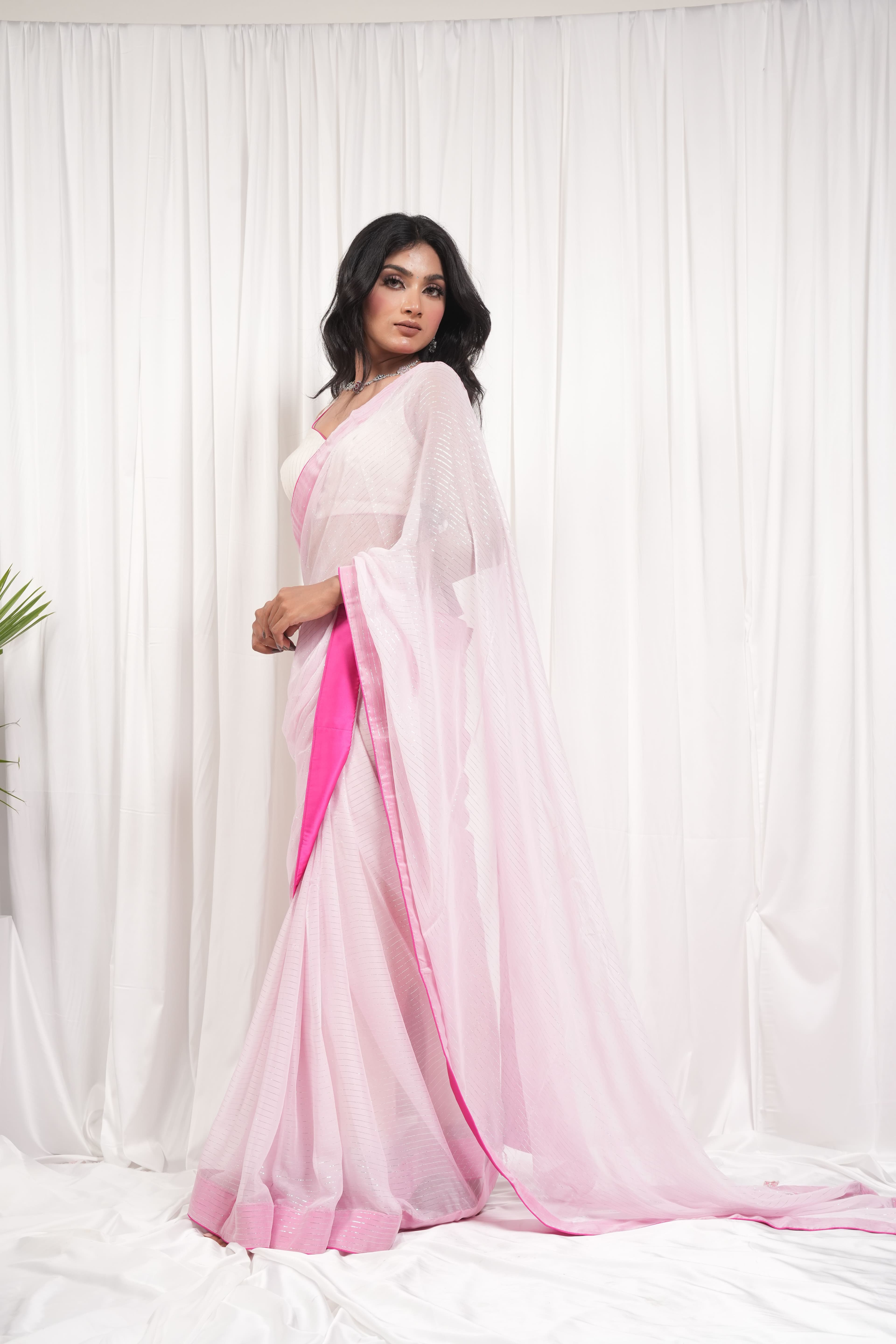 Blush Pink & White Elegant Saree 6