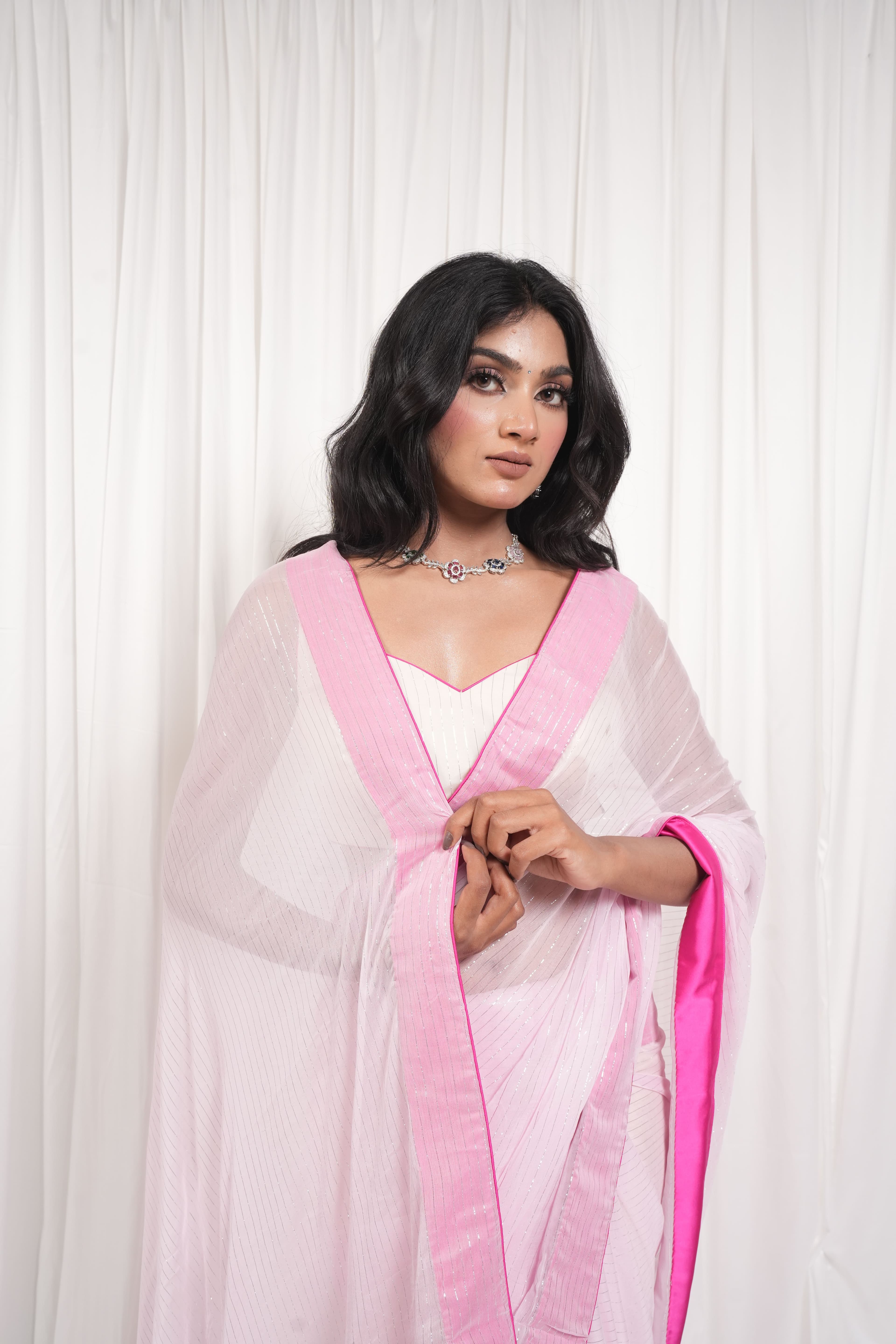 Blush Pink & White Elegant Saree 3