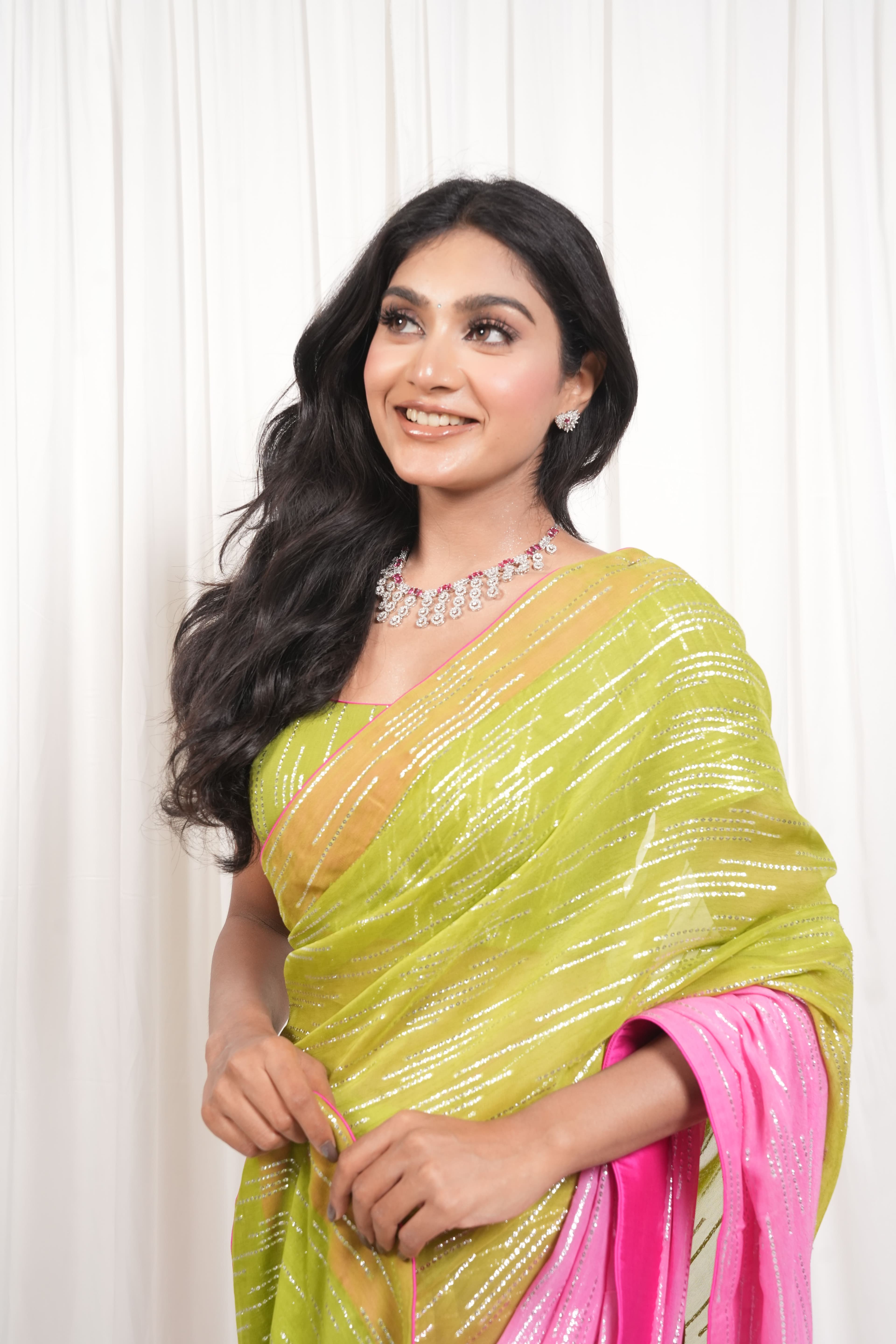 Pink & Green Shimmer Saree 5
