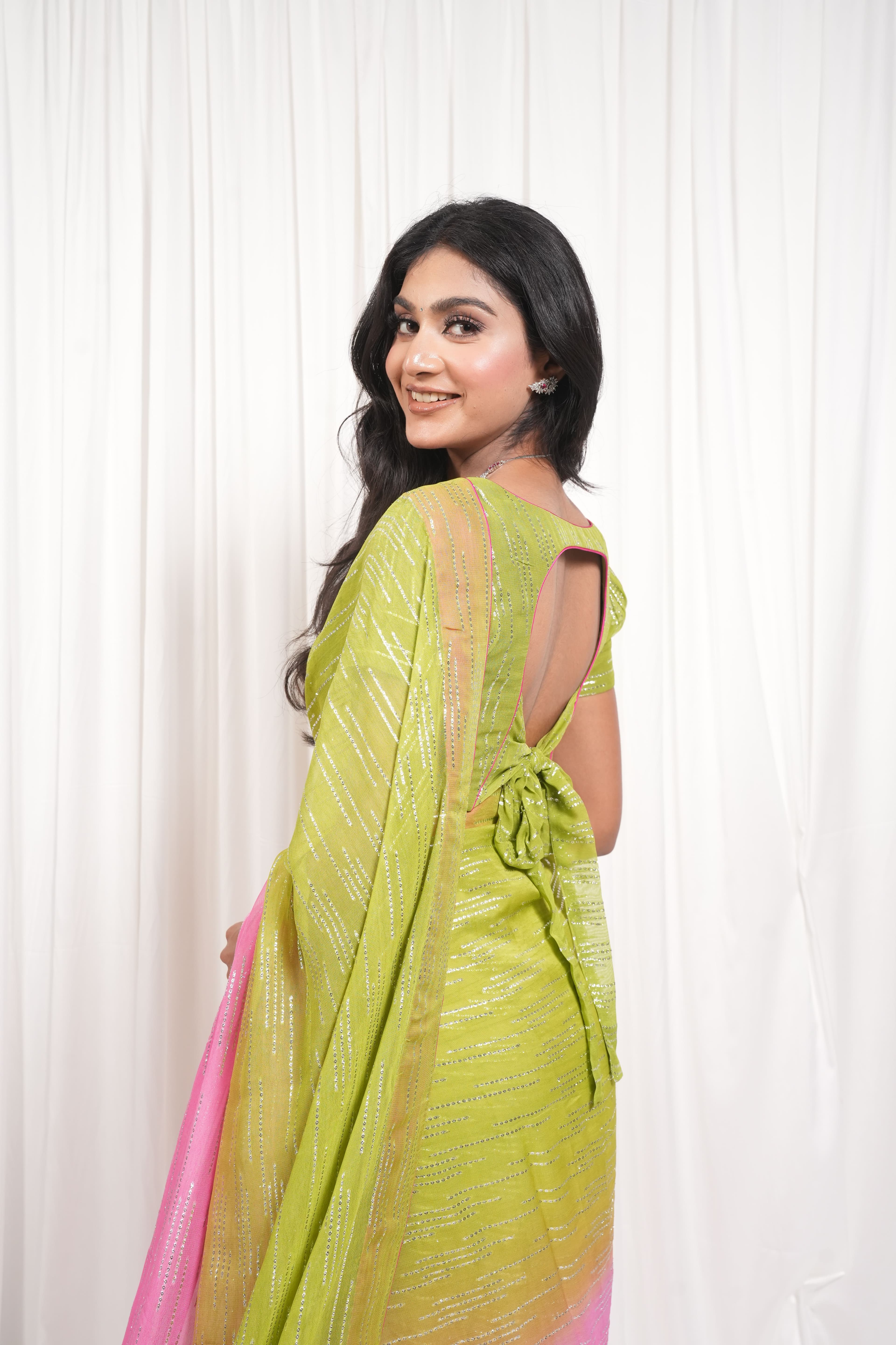 Pink & Green Shimmer Saree 7