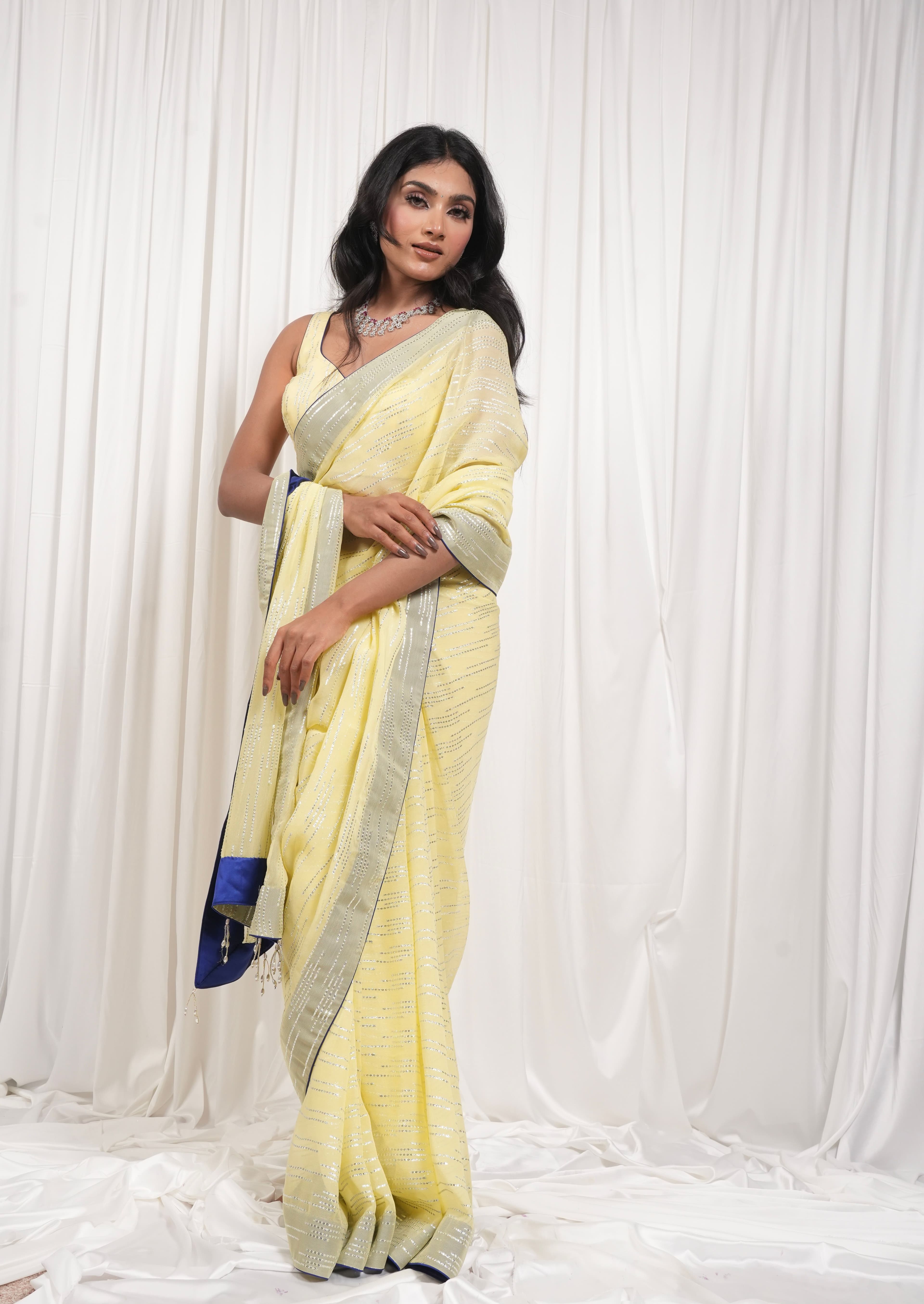 Lemon Yellow Shimmer Saree 5