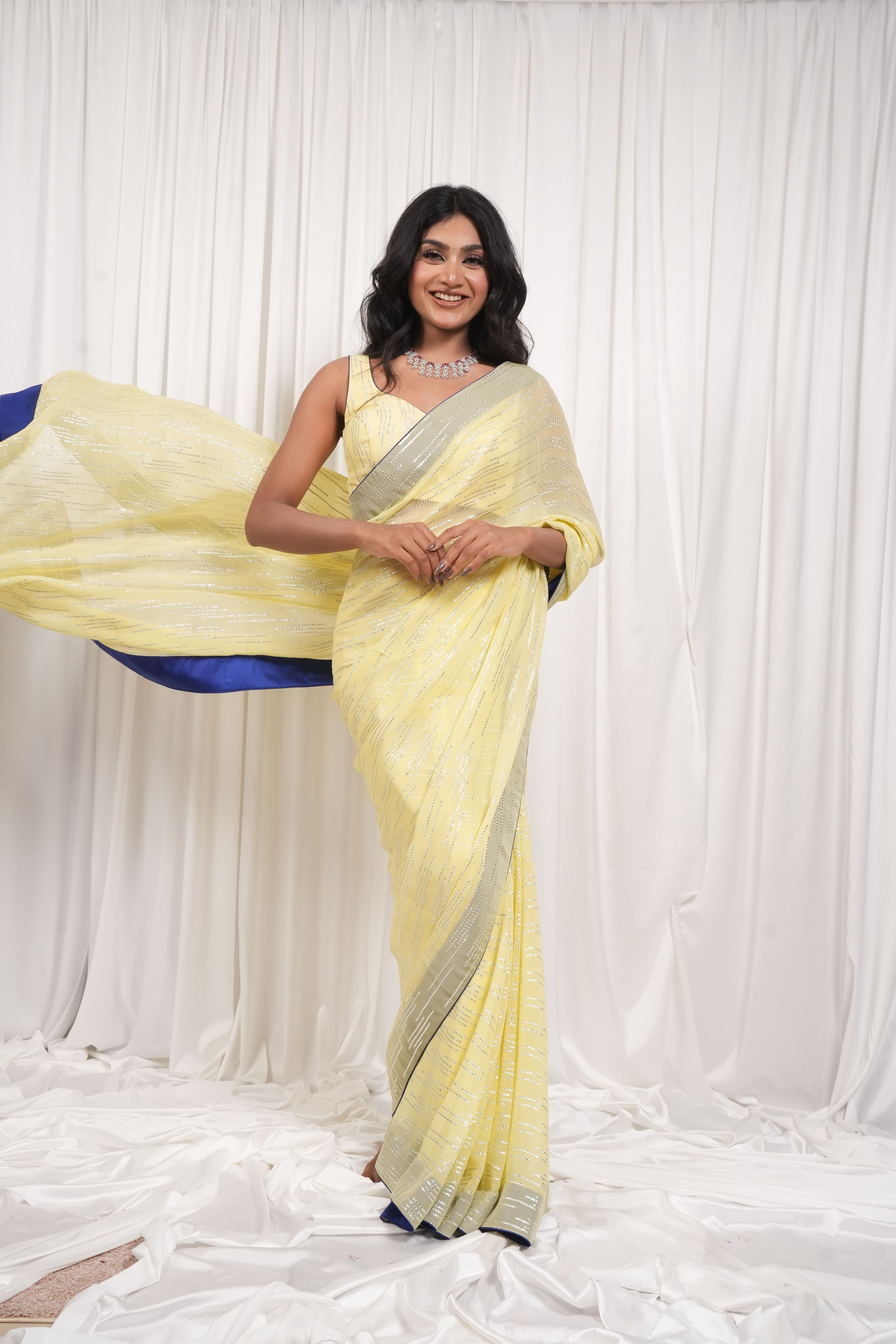 Lemon Yellow Shimmer Saree 3