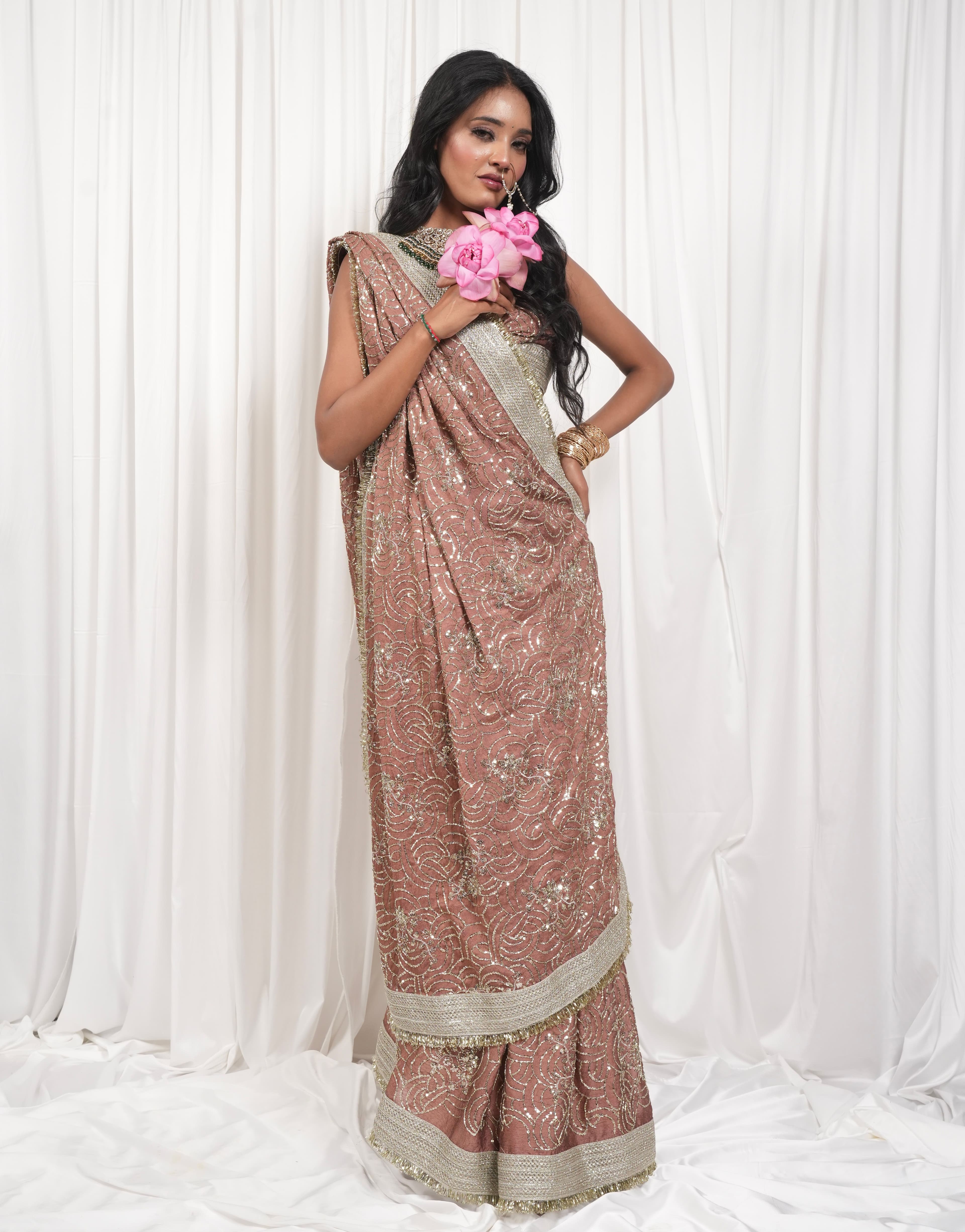 Gulabi Noor – Dusty Rose Embellished Saree 3