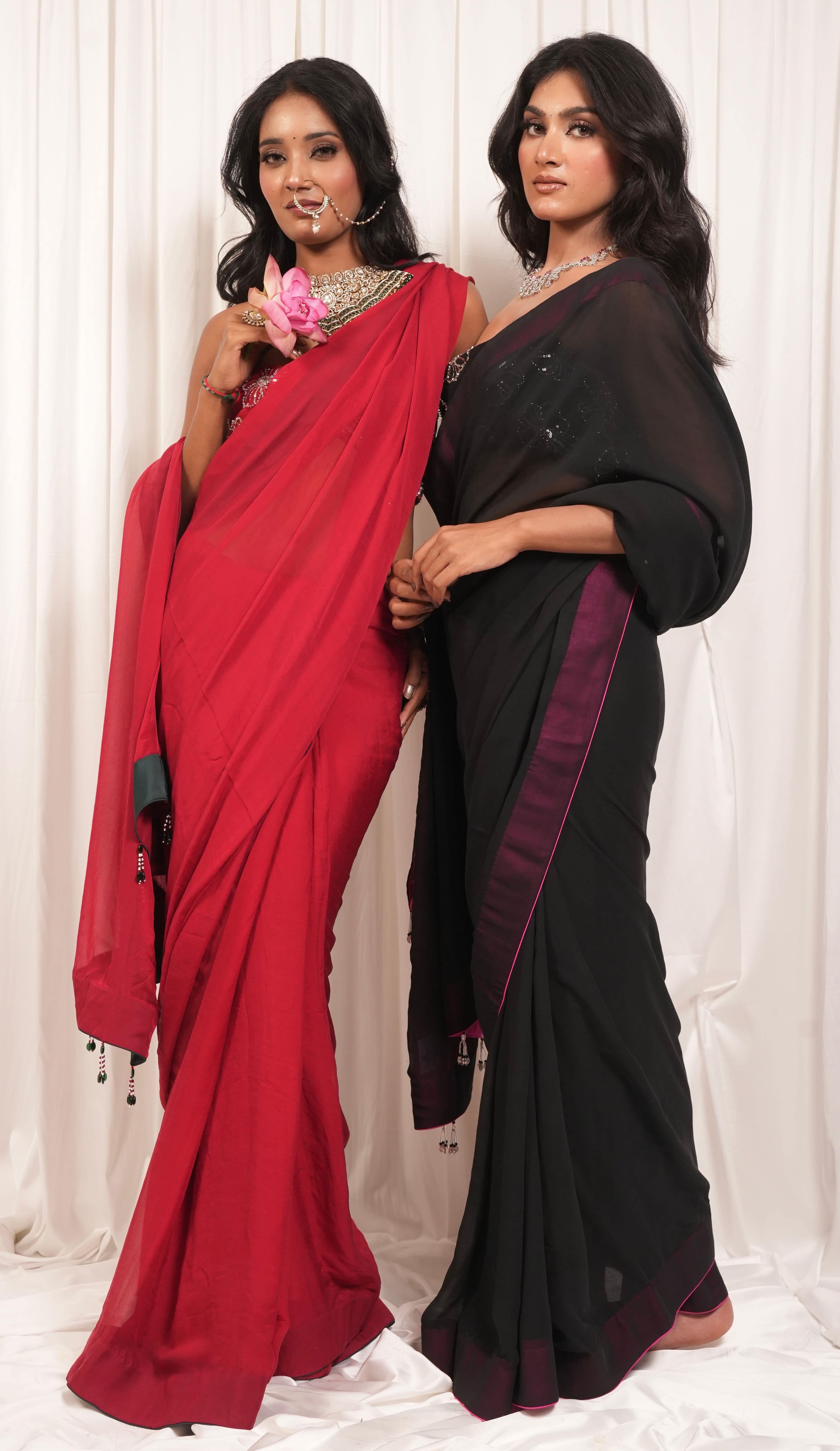 Red georgette embellished saree 6