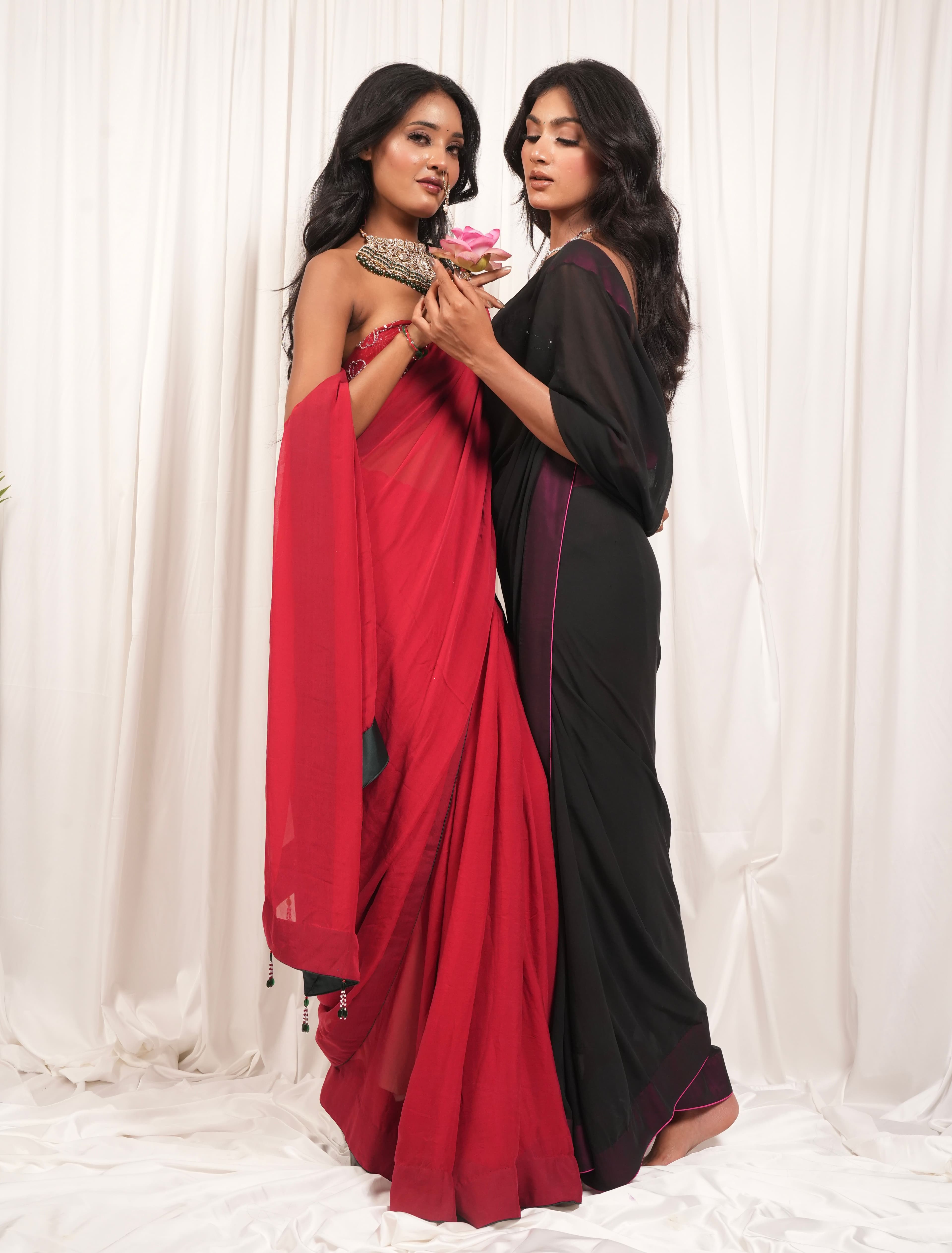 Red georgette embellished saree 5