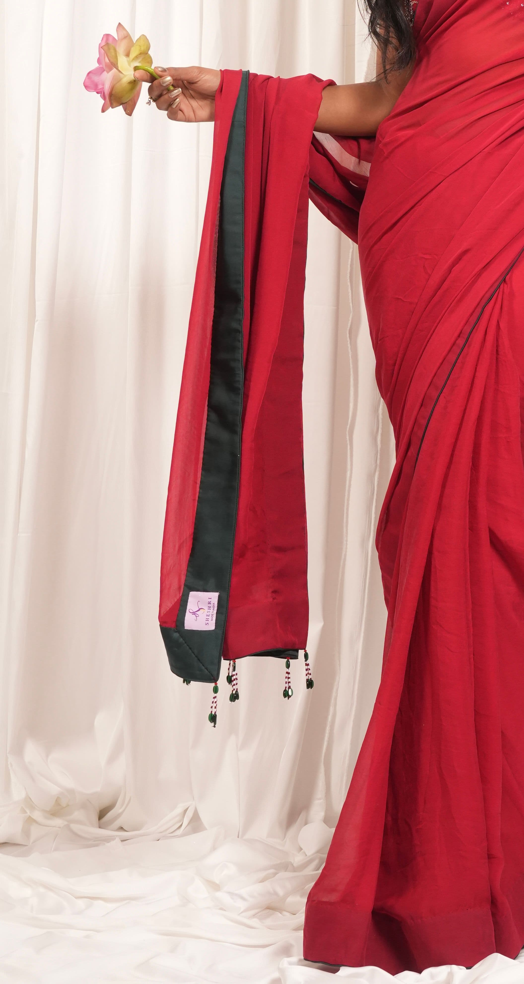 Red georgette embellished saree 4