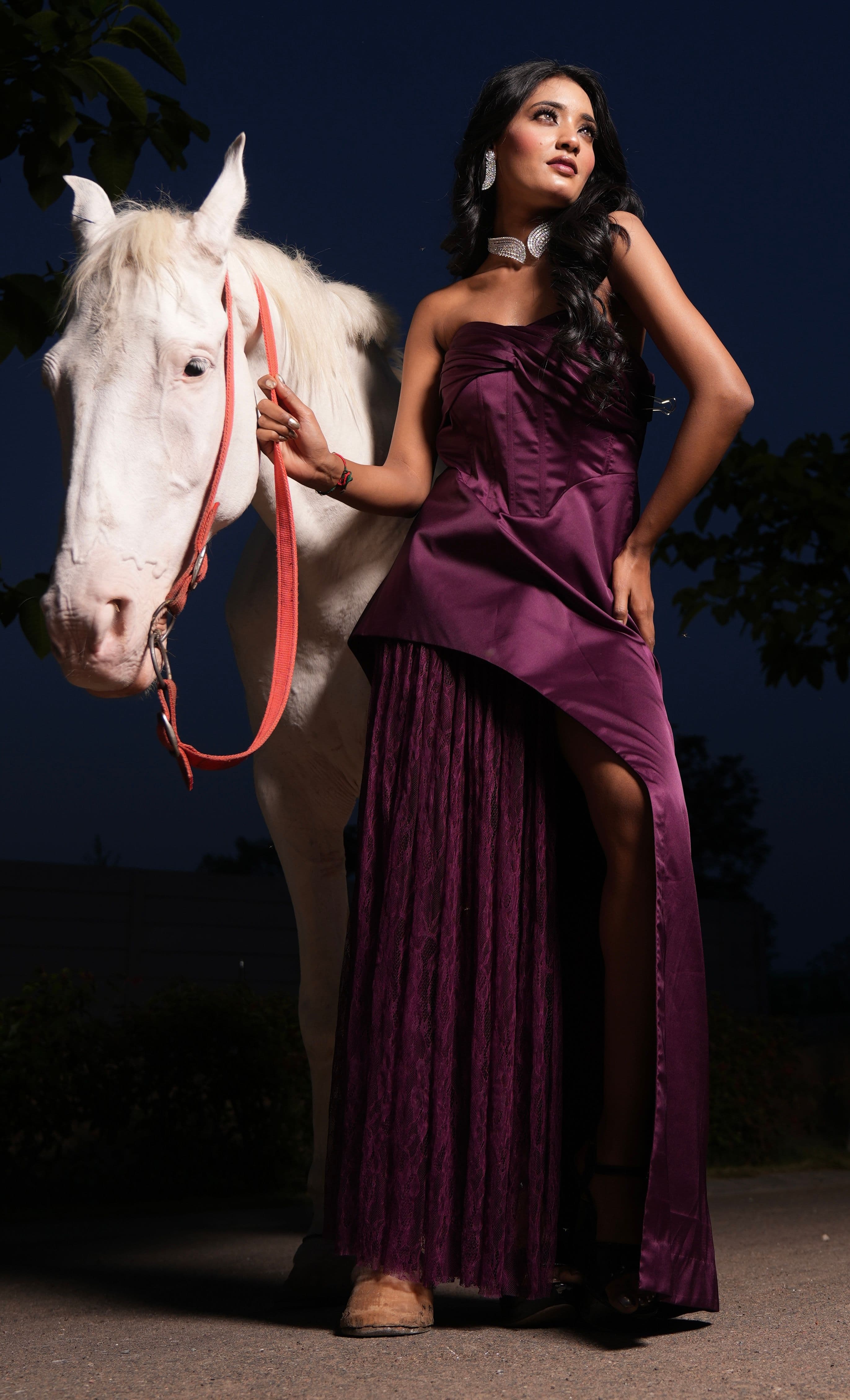 Burgundy Draped Corset Gown
