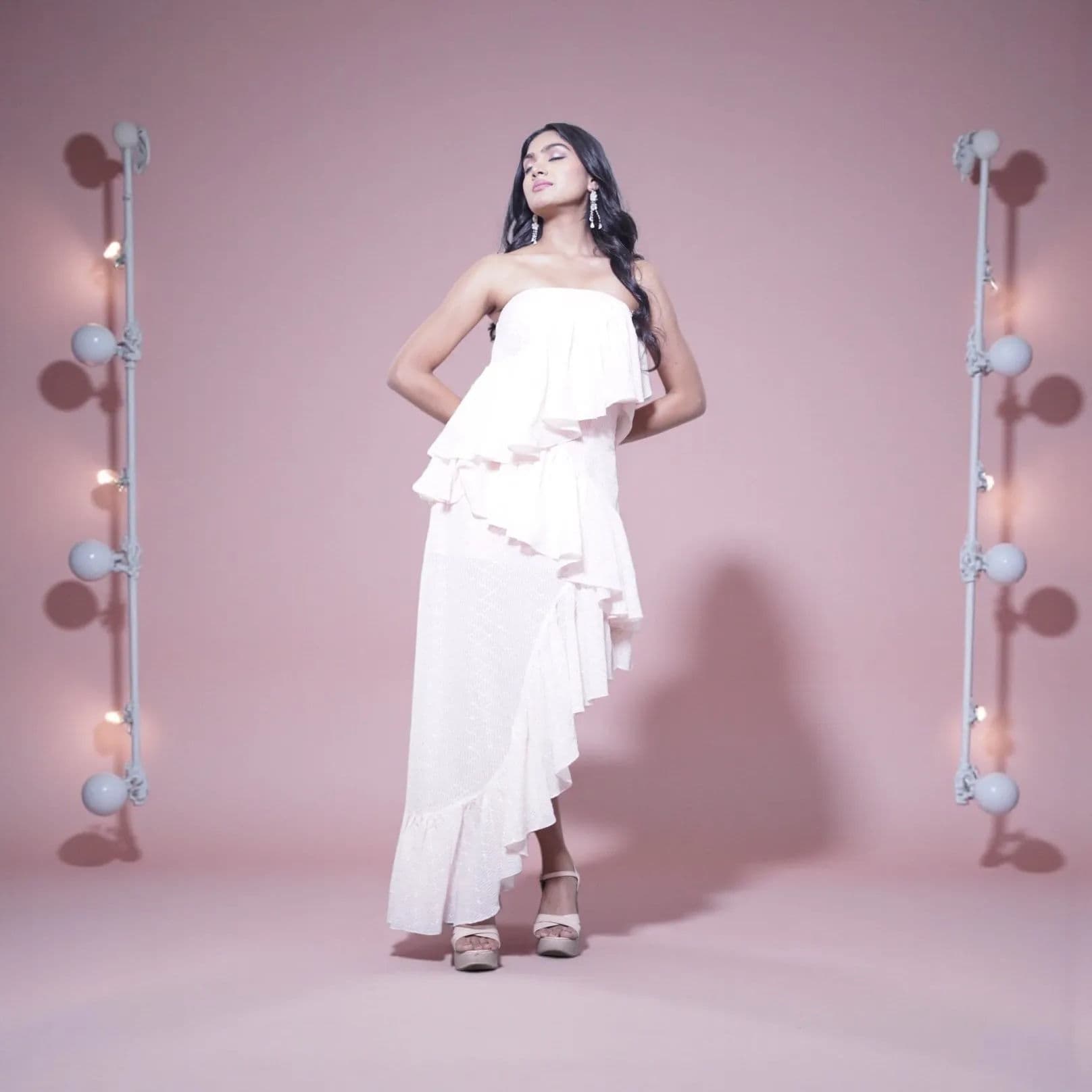 White strapless ruffled asymmetric dress 2