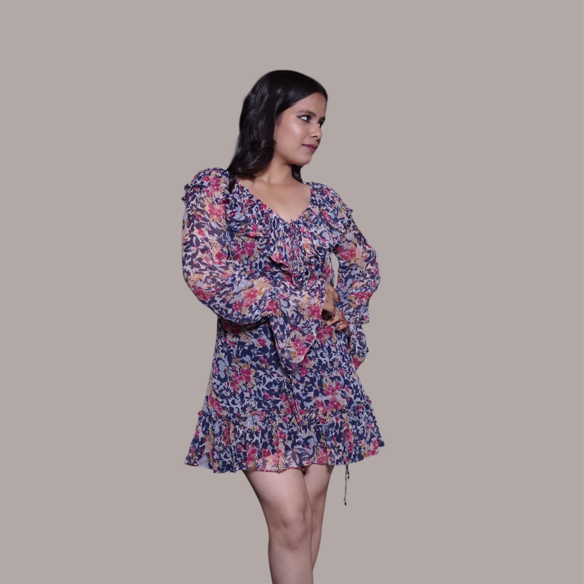 Navy dress with white geometric ikat pattern 2