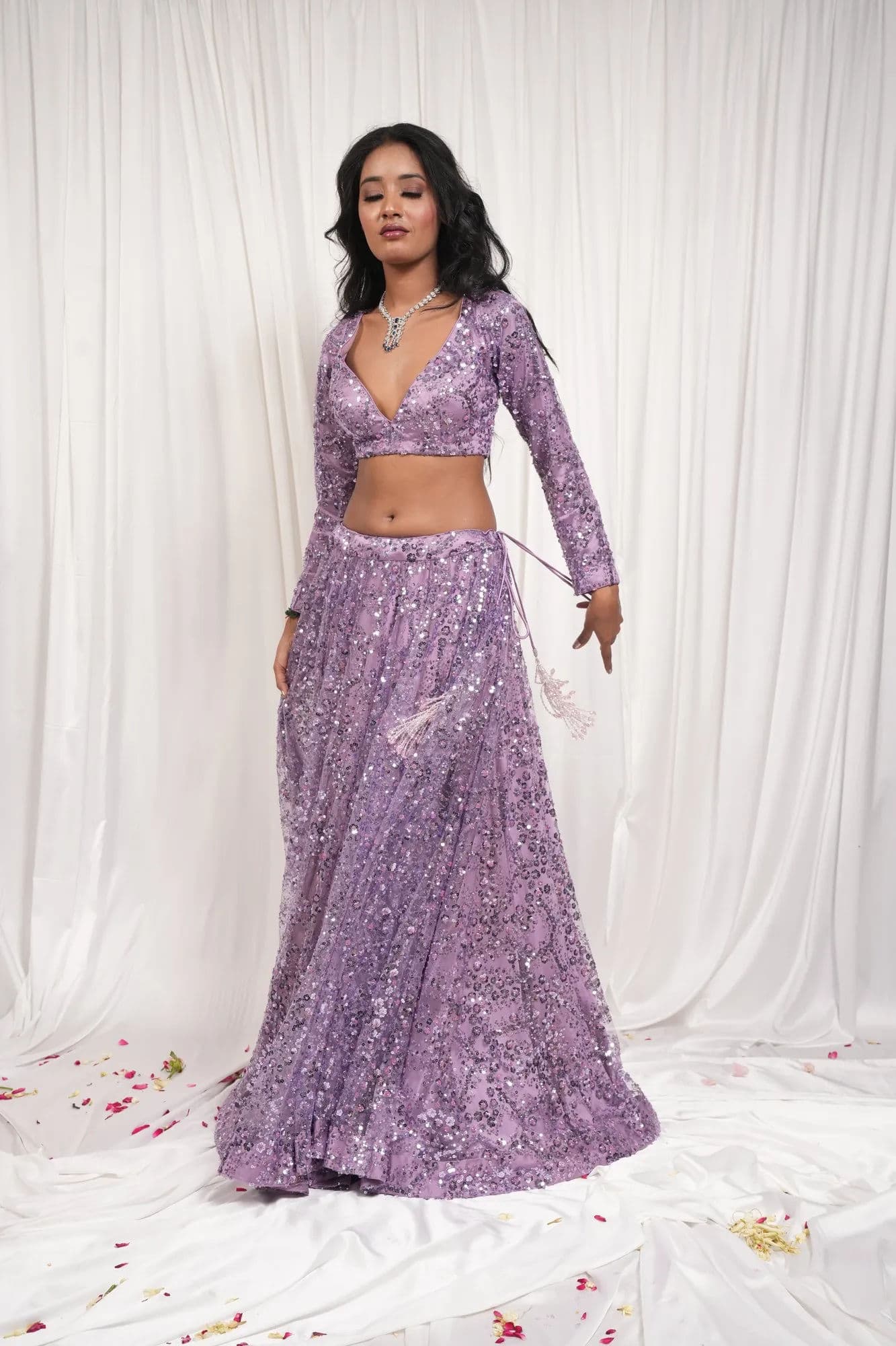 Lavender sequinned lehenga with full-length embellishment 1