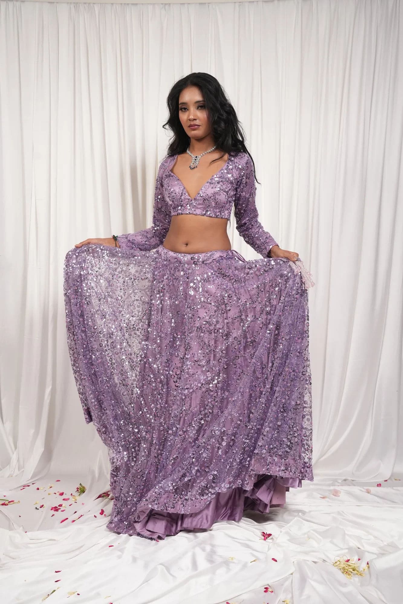 Lavender sequinned lehenga with full-length embellishment 2