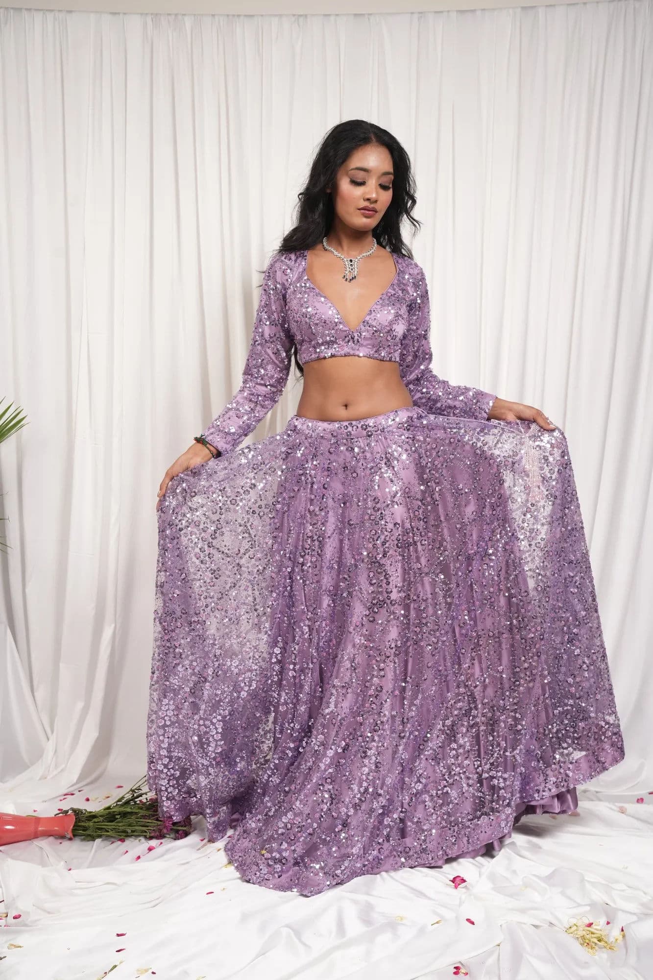 Lavender sequinned lehenga with full-length embellishment 3