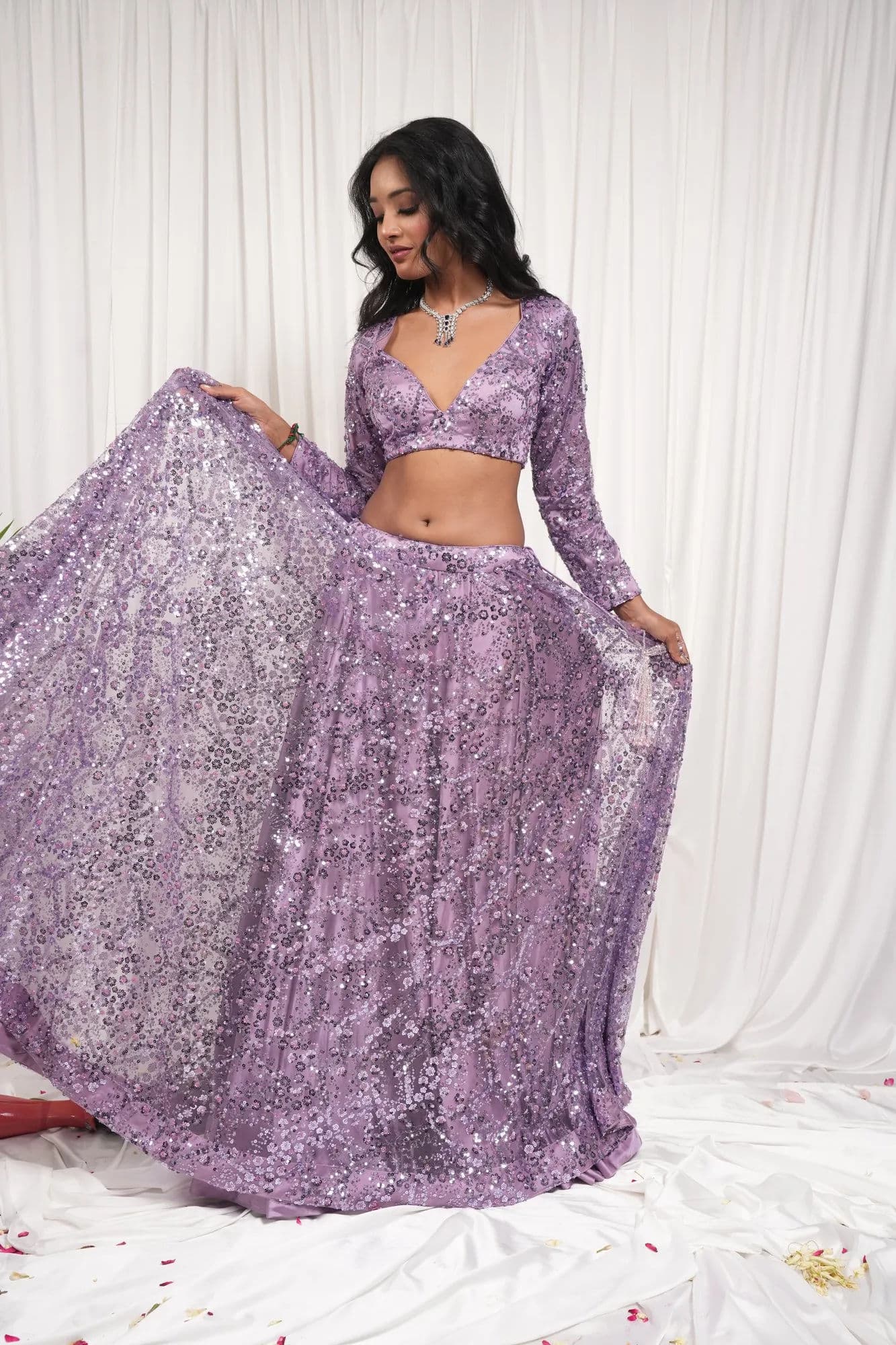 Lavender sequinned lehenga with full-length embellishment 4