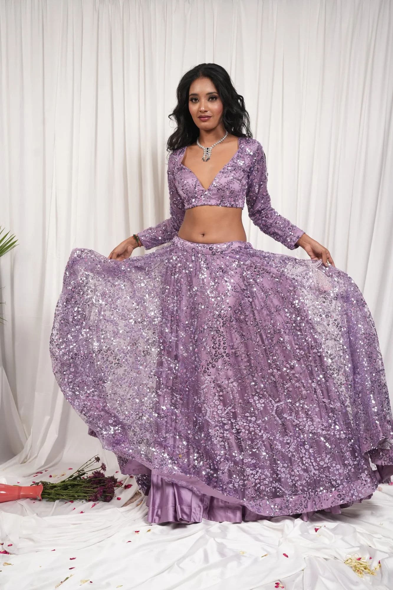 Lavender sequinned lehenga with full-length embellishment 5