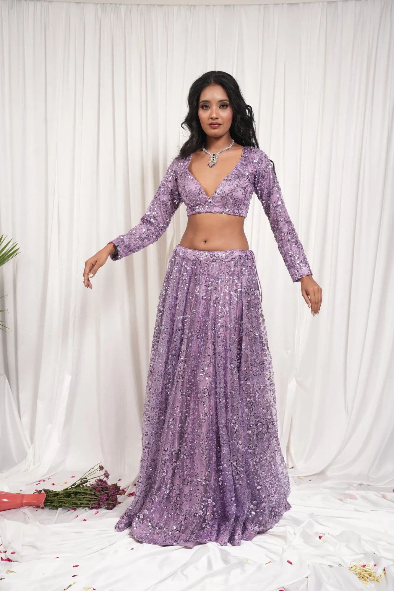 Lavender sequinned lehenga with full-length embellishment 8