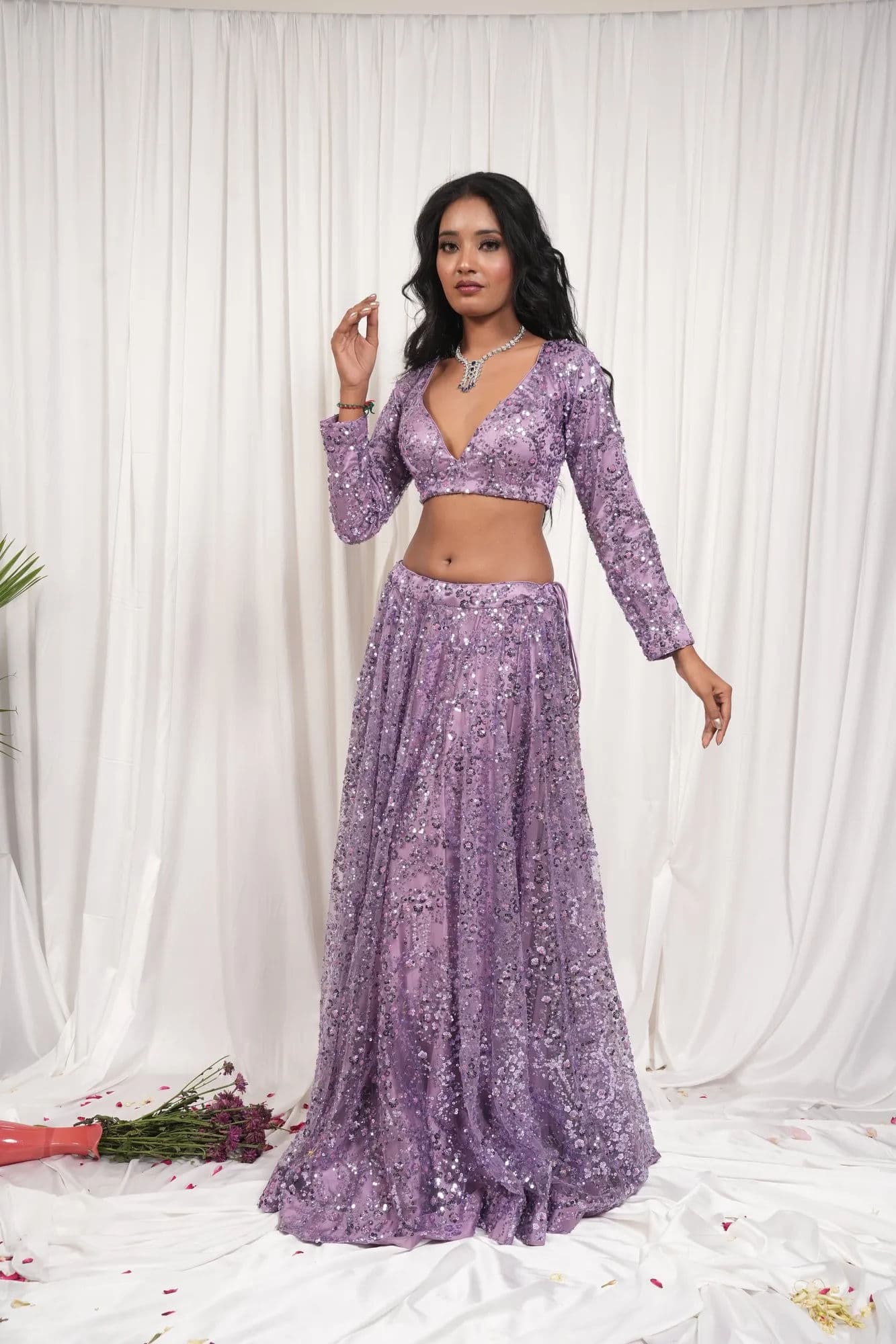 Lavender sequinned lehenga with full-length embellishment 9