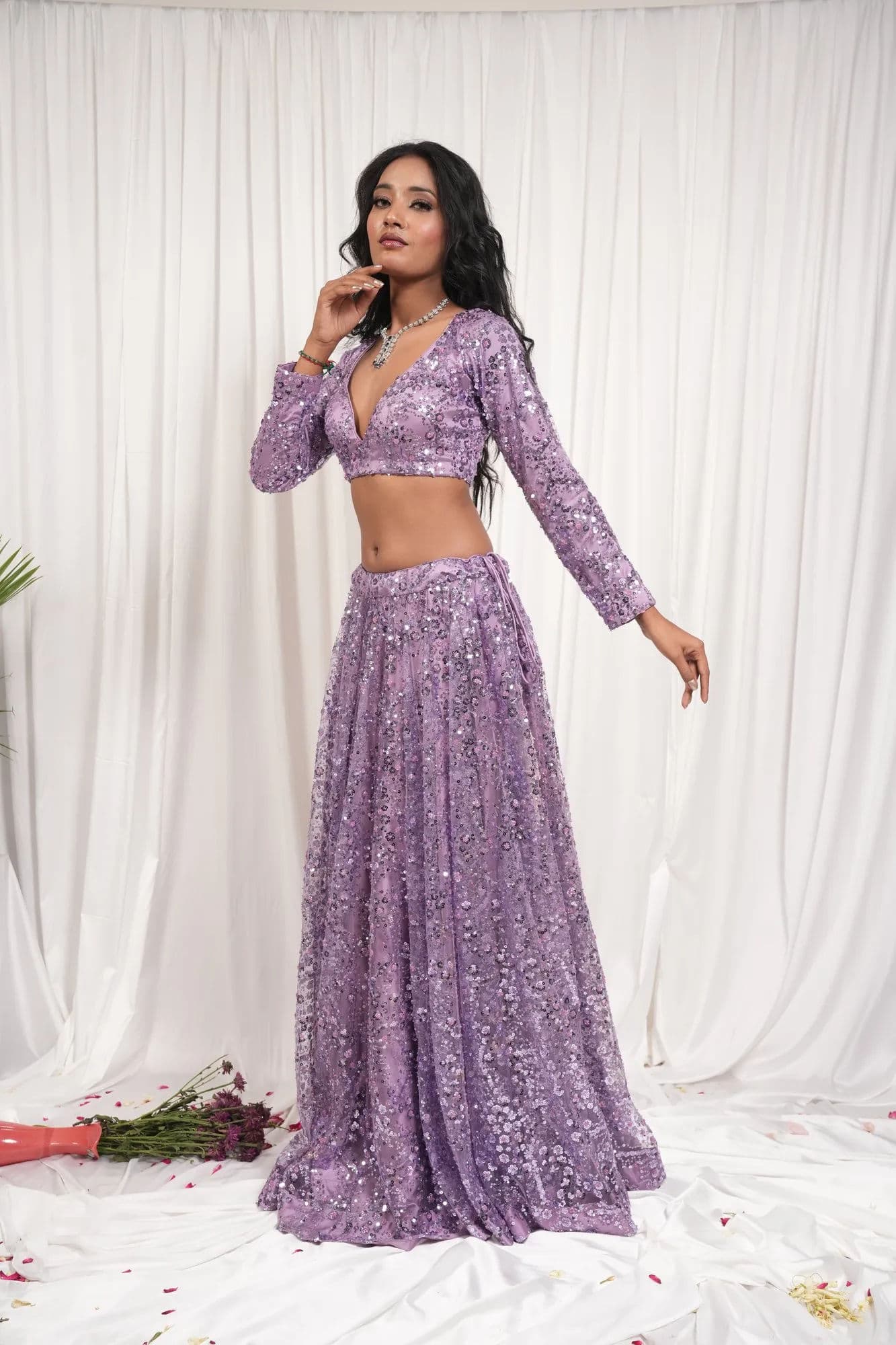 Lavender sequinned lehenga with full-length embellishment 10