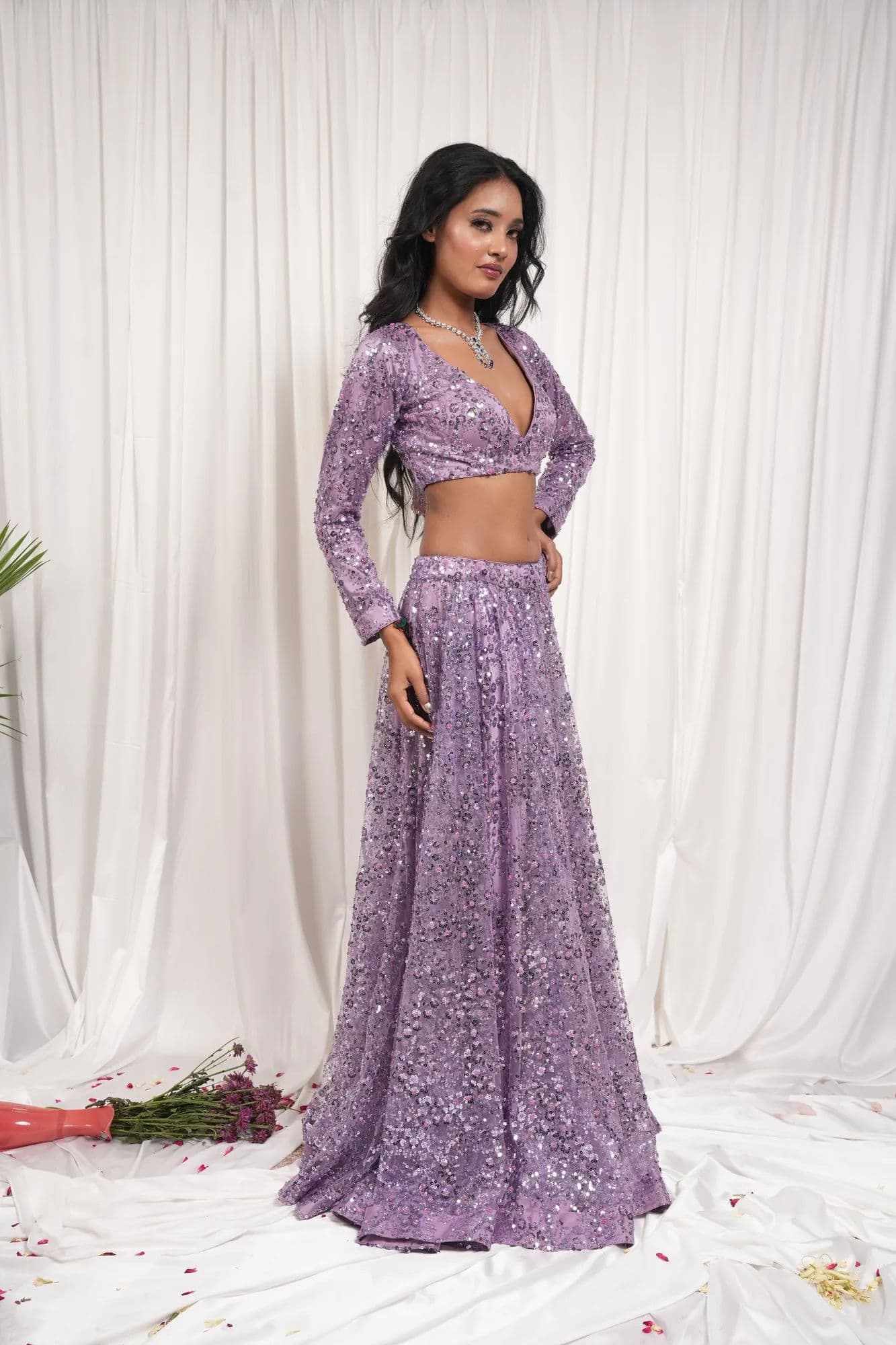Lavender sequinned lehenga with full-length embellishment 11