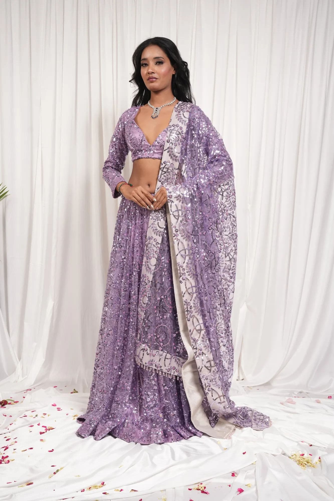 Lavender sequinned lehenga with full-length embellishment 12