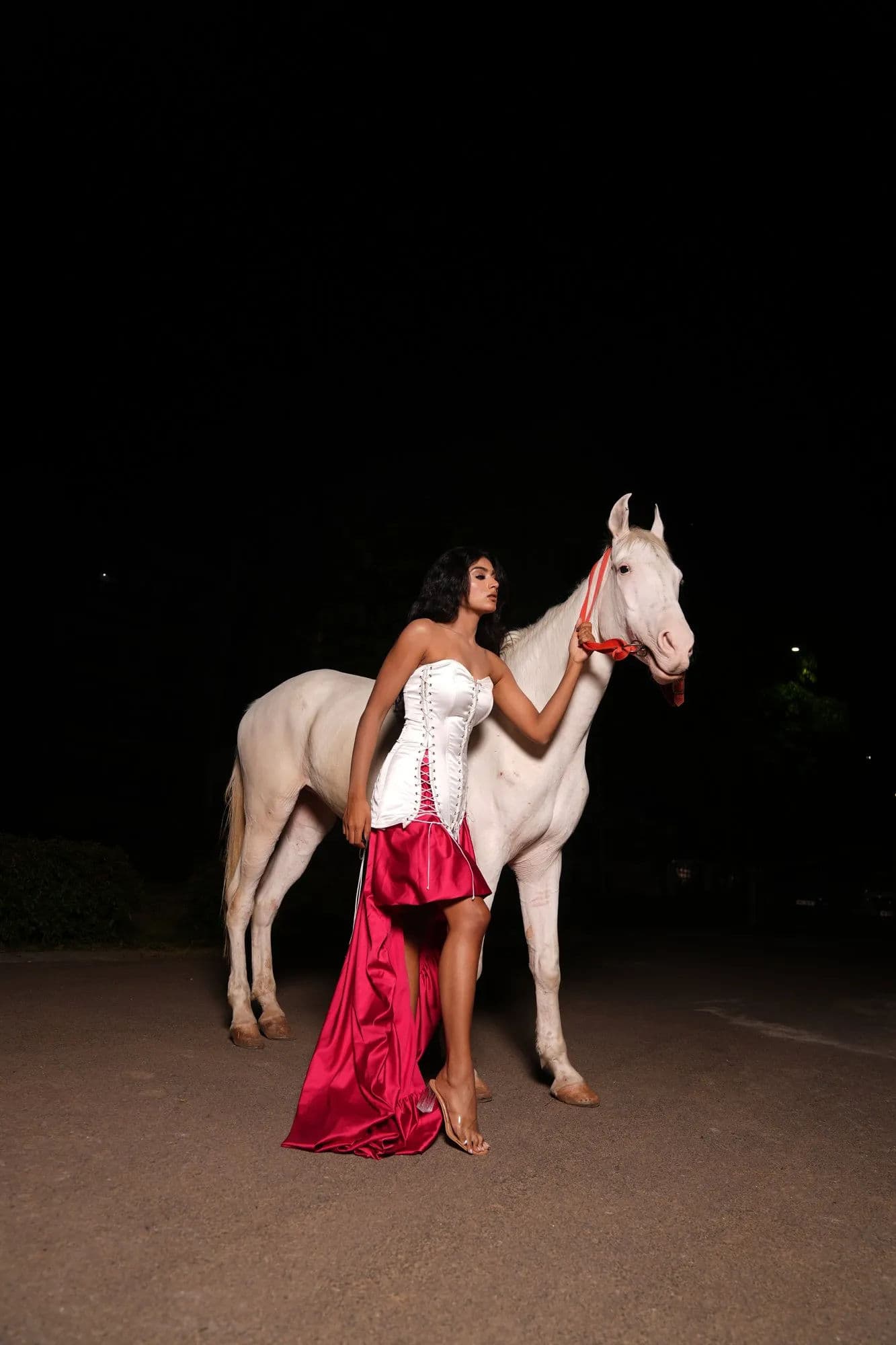 Hot pink short dress with white embroidered corset blouse 7