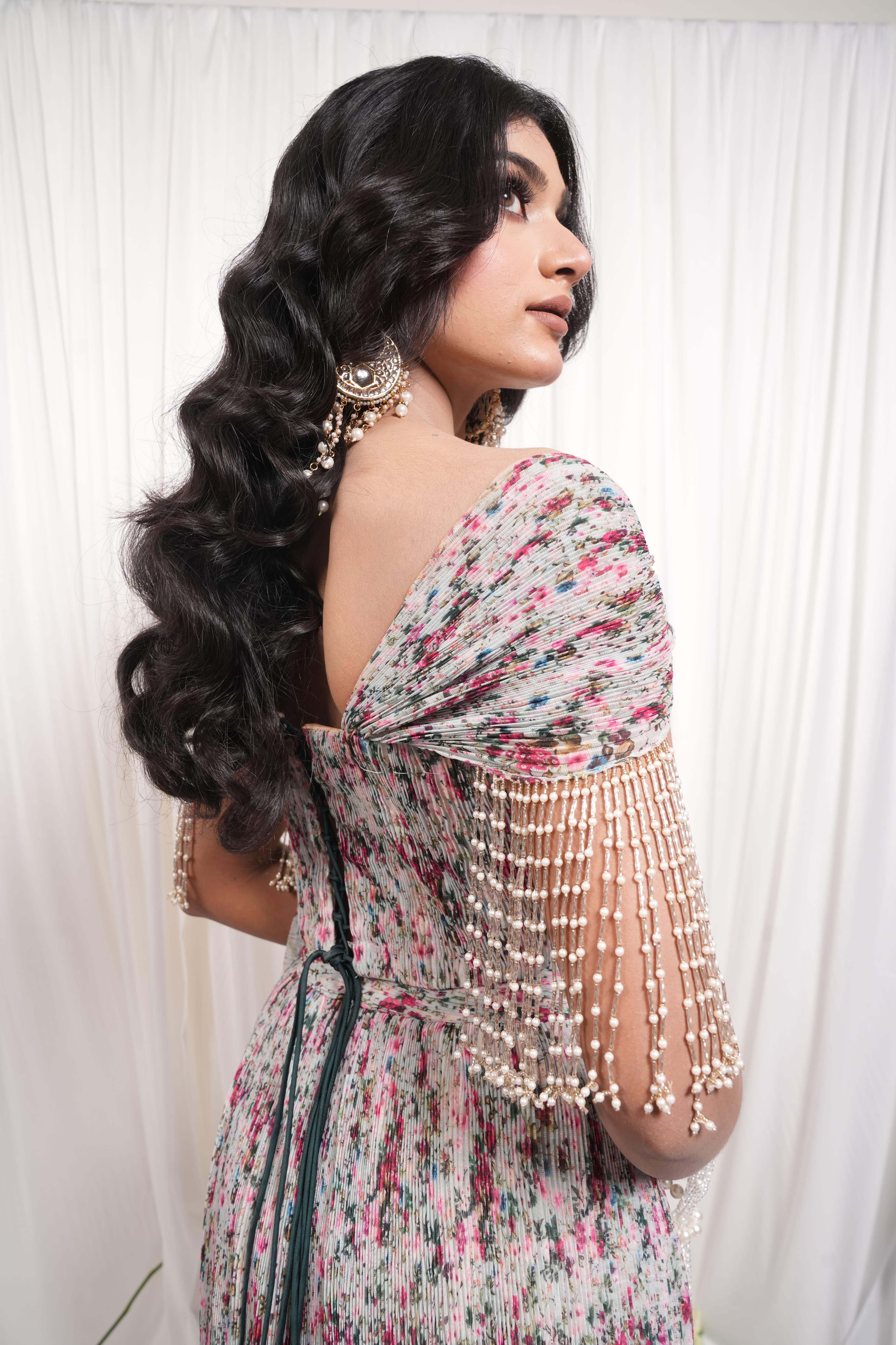 Multicolour Floral Printed Tiered Lehenga Set