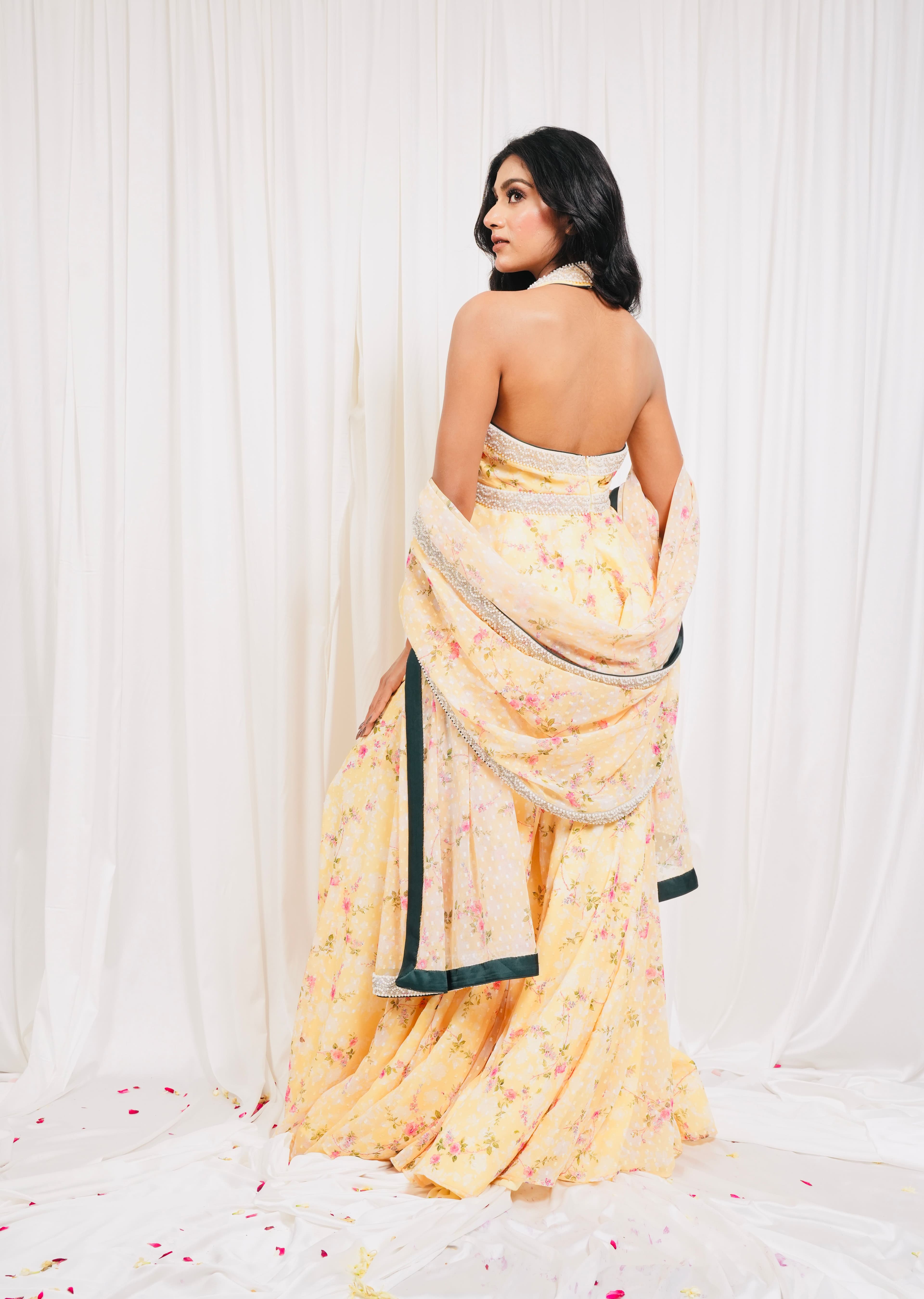 Sundari yellow hauter neck top and plazzo