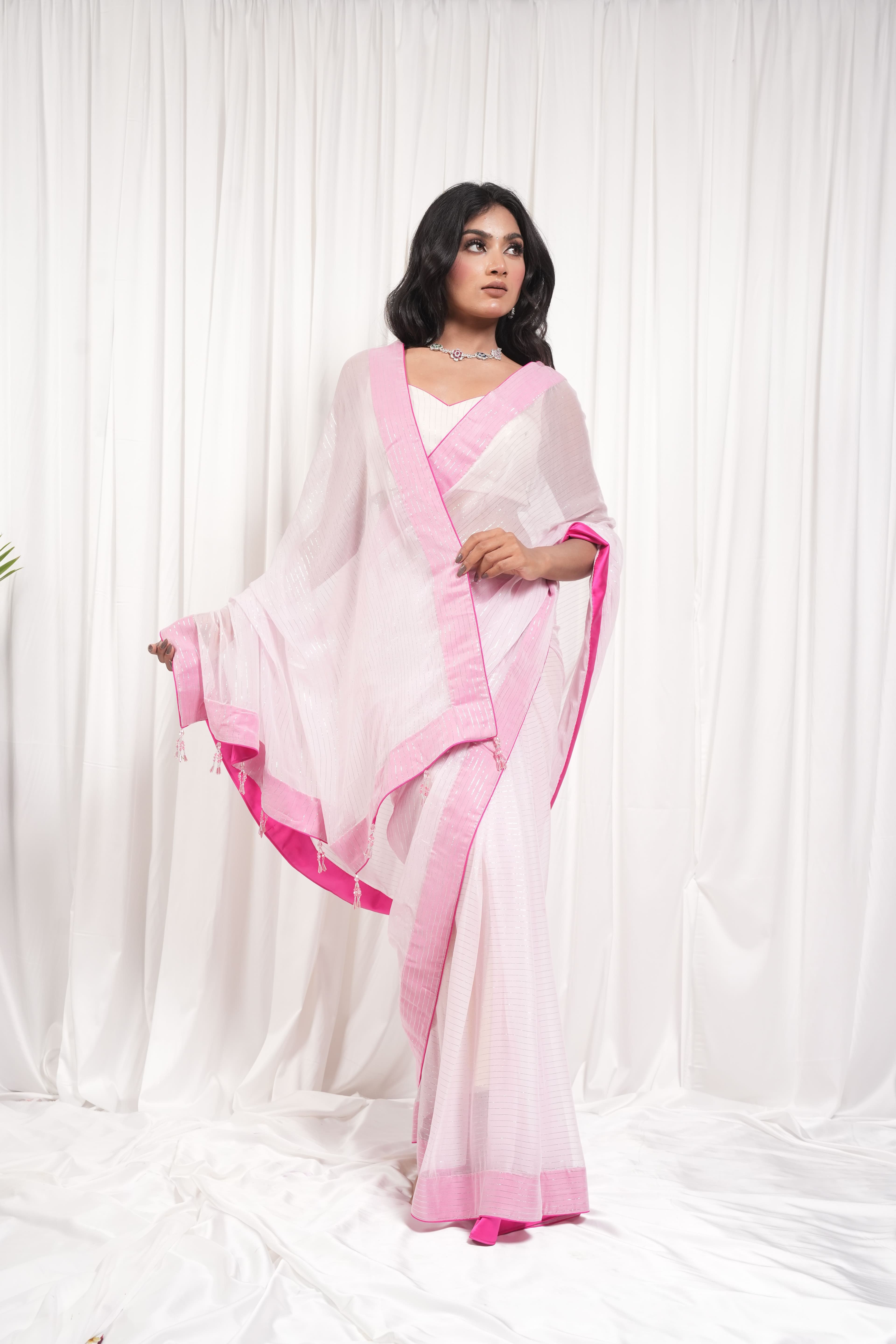 Blush Pink & White Elegant Saree