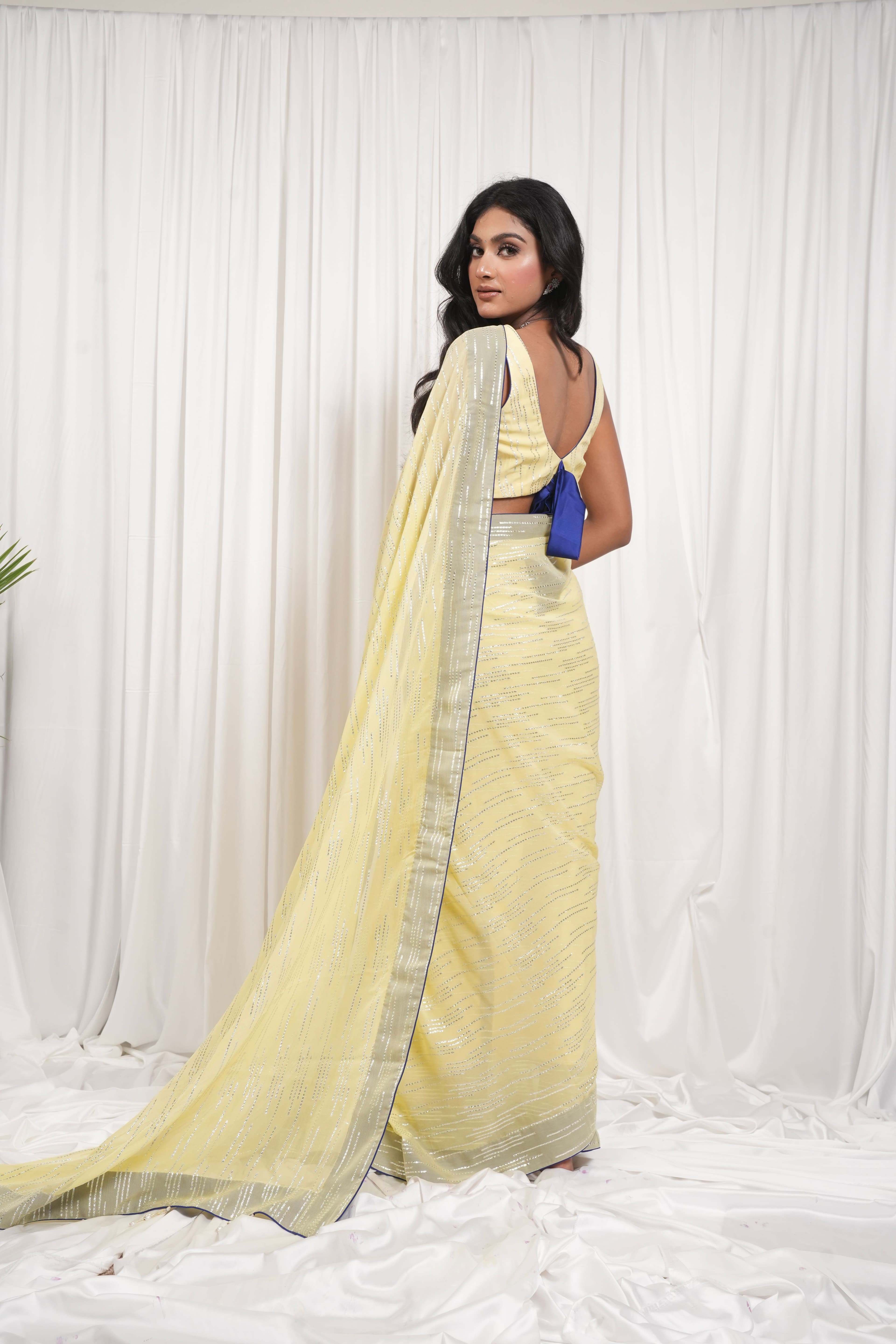 Lemon Yellow Shimmer Saree