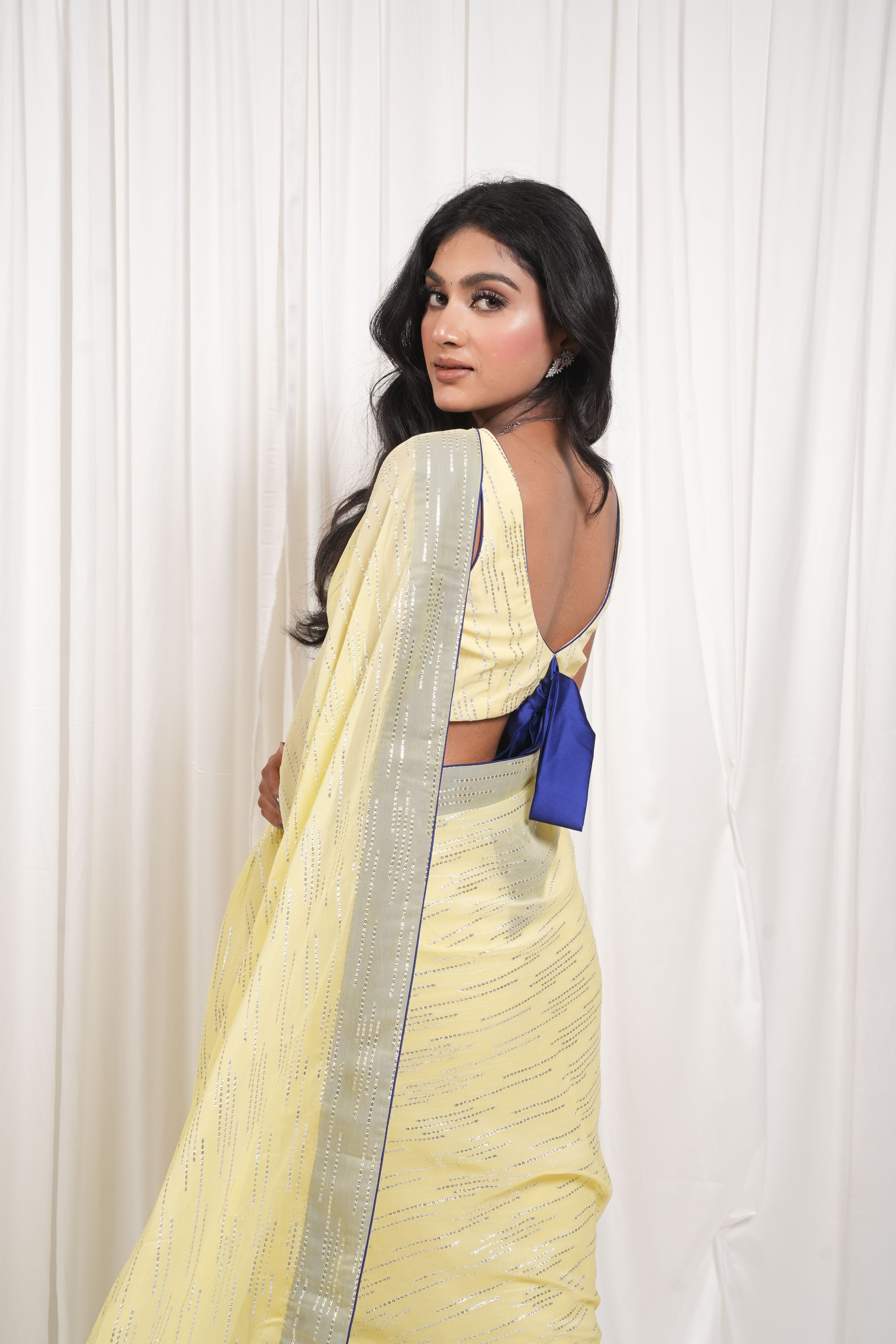Lemon Yellow Shimmer Saree