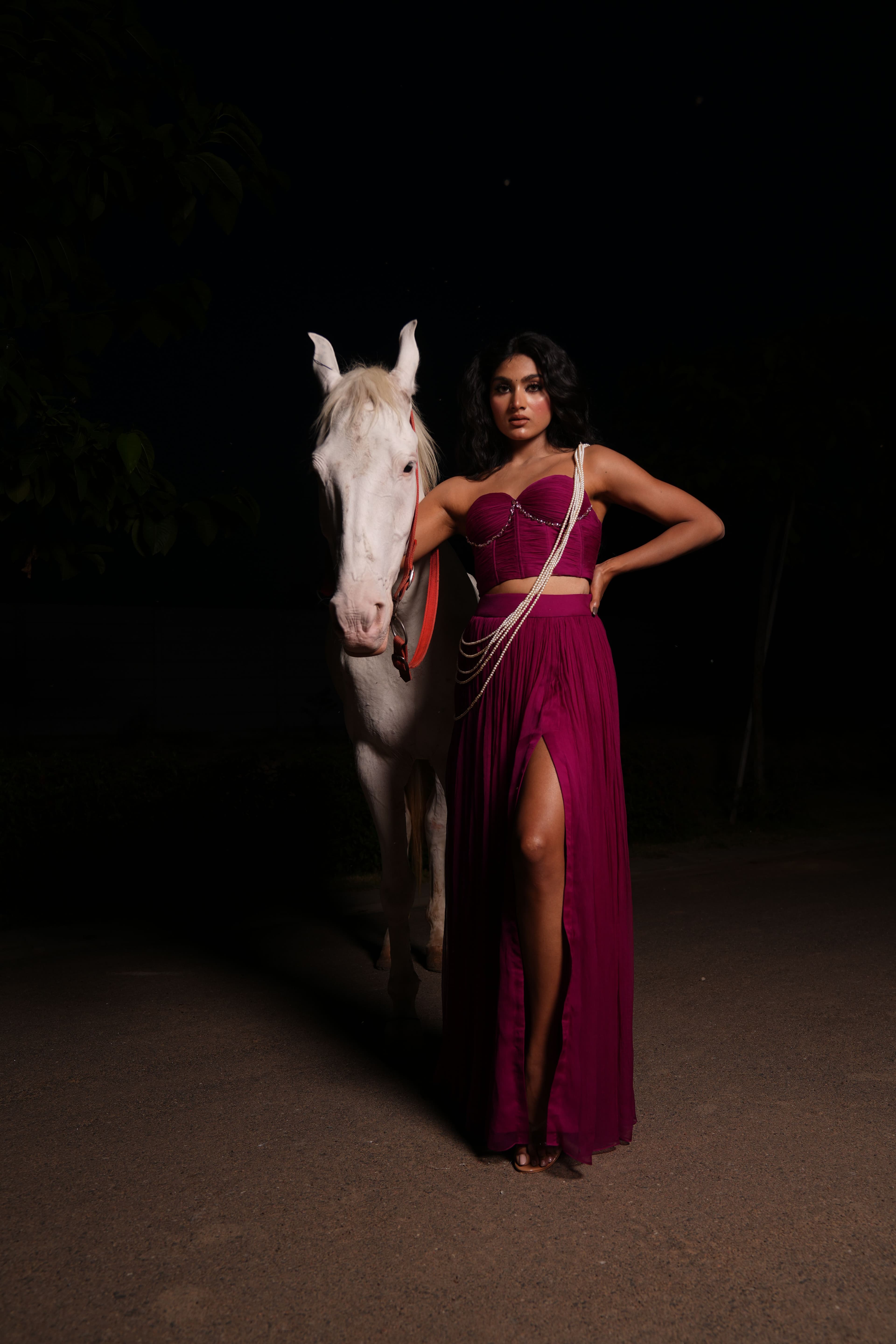 Wine Georgette Lehenga & Corset Top Set