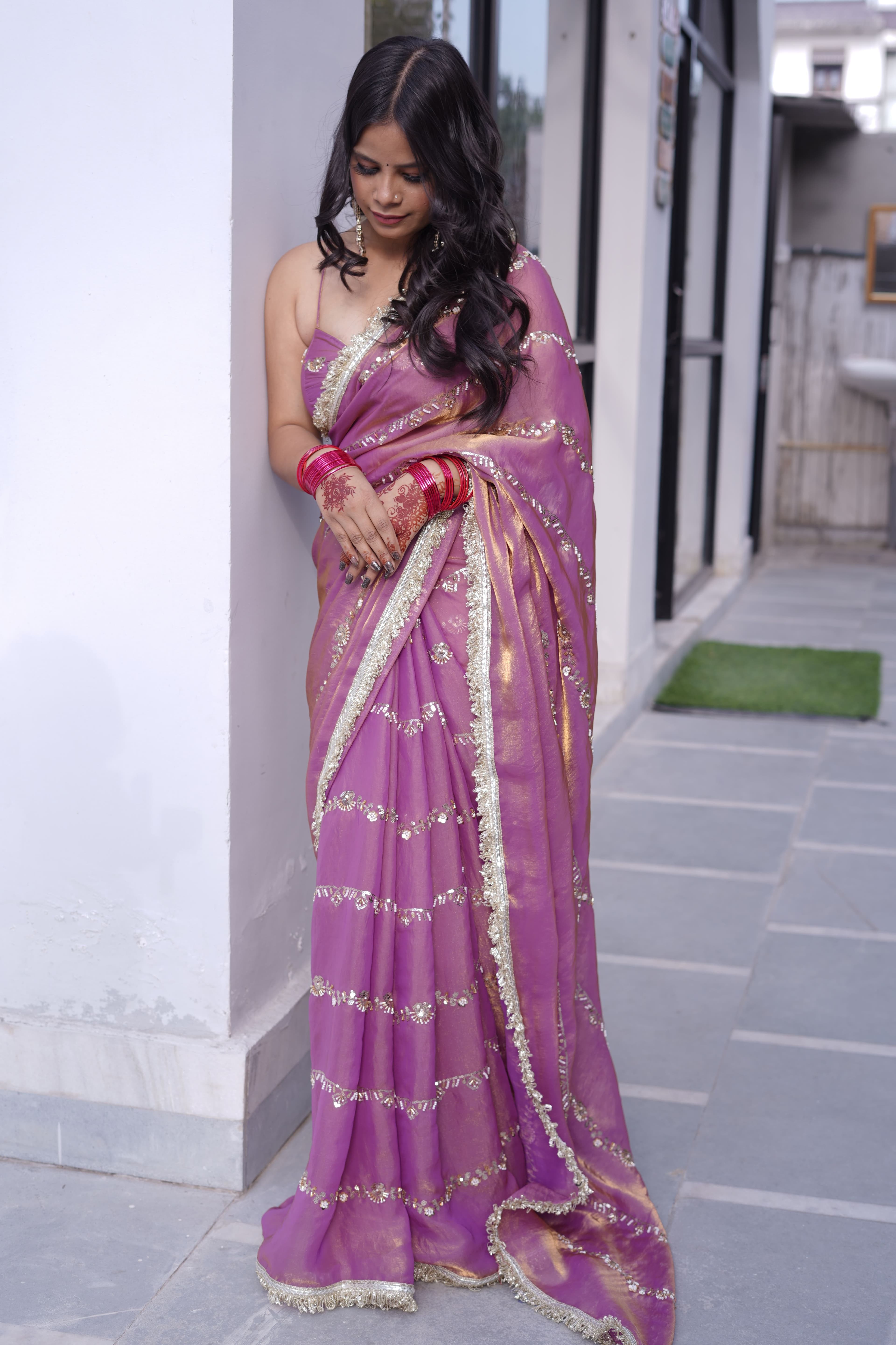 Royal Purple Sequin Embellished Designer saree
